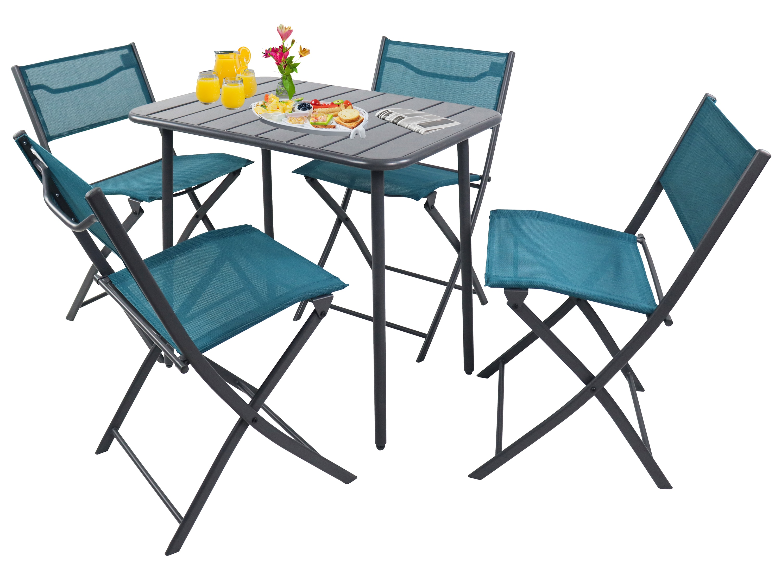 VCM 5-tlg Gartenm&ouml;bel Set | Sitzgruppe Essgruppe | 1xTisch, 4x Klappst&uuml;hle | Tisch Ma&szlig;e ca. H. 72 x B. 80 x T. 55 cm | Garten Set &ndash; Sumila 80x55 