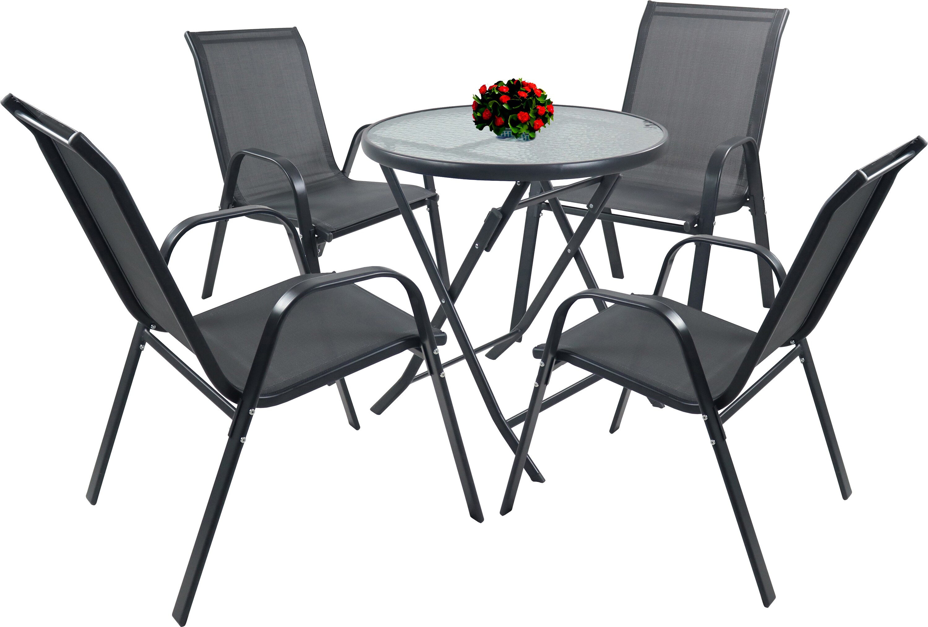 VCM 5-tlg Gartenm&ouml;bel Set | Sitzgruppe Essgruppe | 1xTisch, 4x St&uuml;hle | Tisch Ma&szlig;e ca. H. 89 x B. 70 x T. 70 cm | Garten Set - Sonlas 