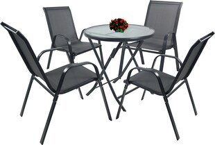 VCM 5-tlg Gartenmöbel Set | Sitzgruppe Essgruppe | 1xTisch, 4x Stühle | Tisch Maße ca. H. 89 x B. 70 x T. 70 cm | Garten Set - Sonlas 