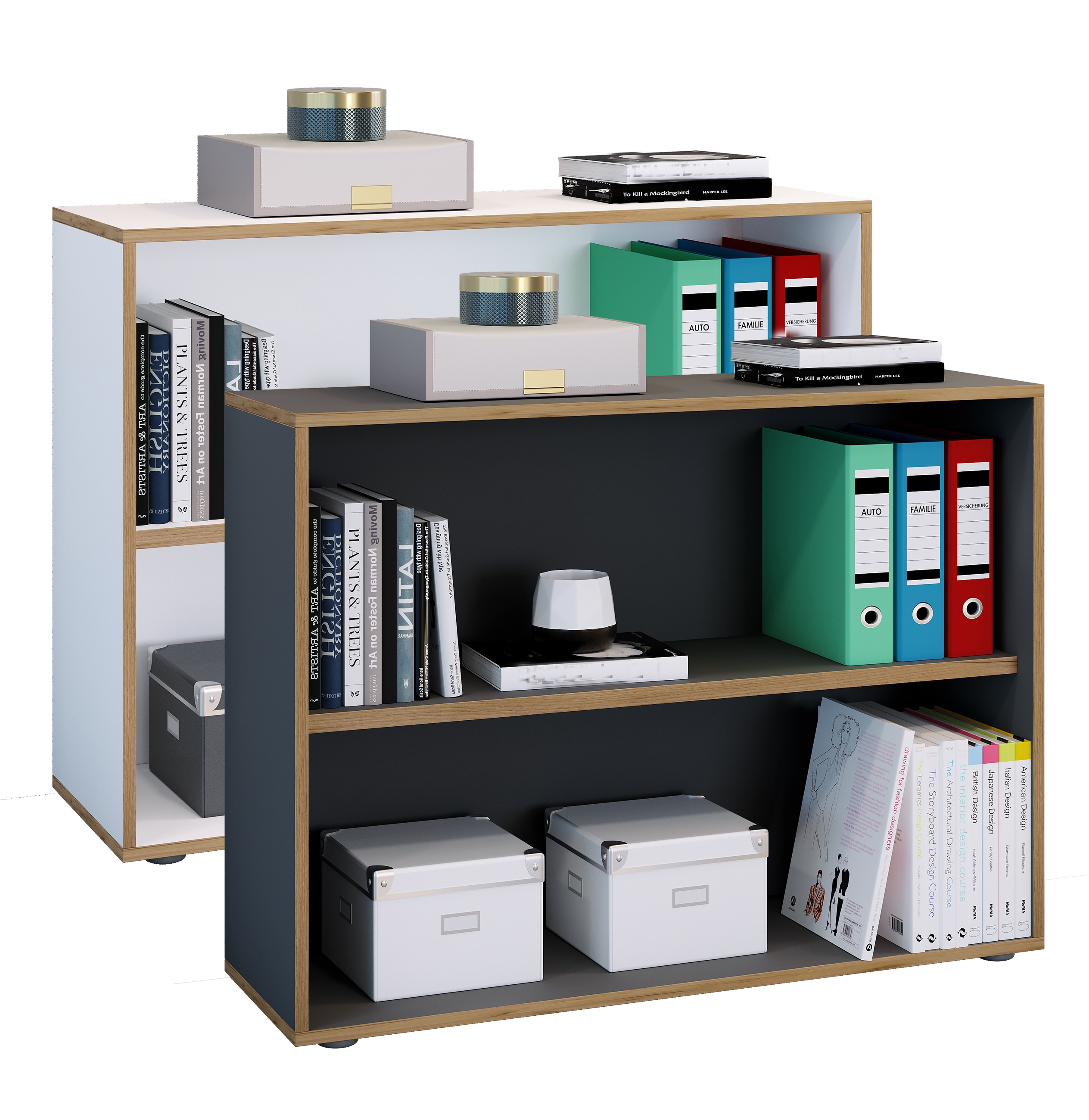 VCM Holzregal stehend | platzsparender Aktenschrank | Ma&szlig;e ca. H. 74 x B. 100 x T. 33 cm | Elegantes Regal | B&uuml;roregal &ndash; Salia 2fach B. 100 cm 