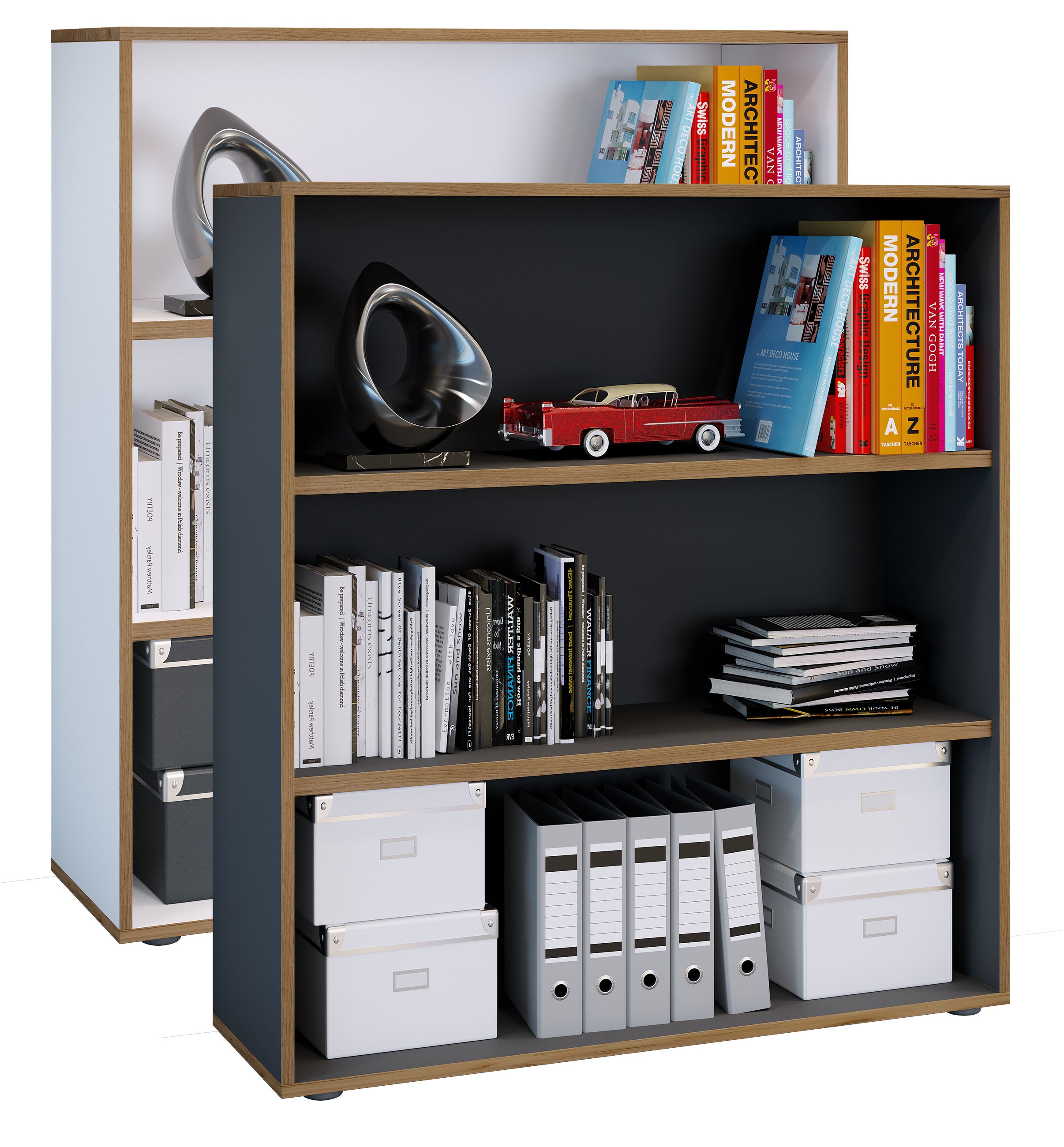 VCM Holzregal stehend | platzsparender Aktenschrank | Ma&szlig;e ca. H. 110 x B. 100 x T. 33 cm | Elegantes Regal | B&uuml;roregal &ndash; Salia 3fach B. 100 cm 