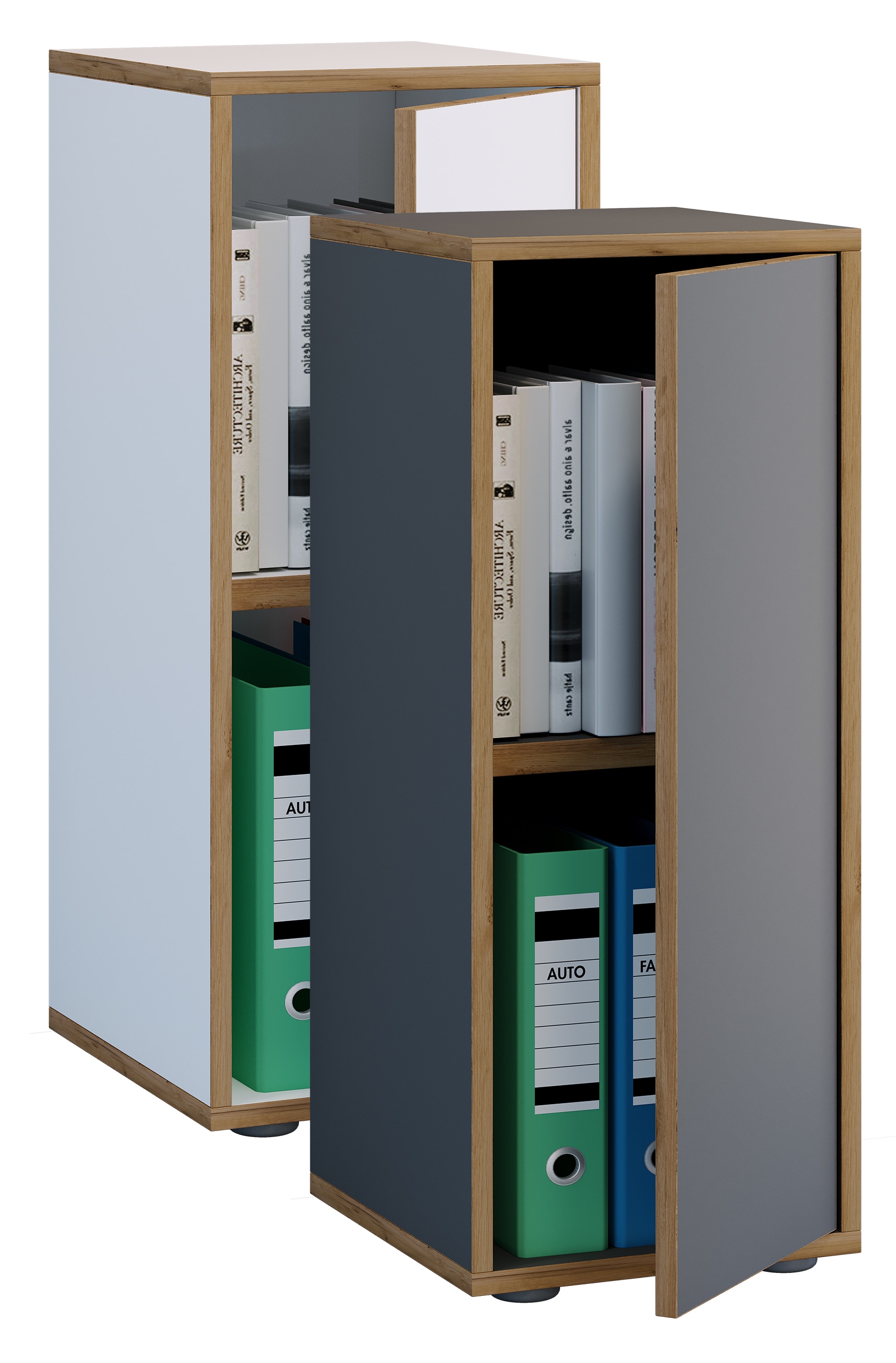 VCM Holz B&uuml;roschrank Ordner Aktenschrank B&uuml;rom&ouml;bel Schrank Salia 2-fach Breite 30 cm Dreht&uuml;r 