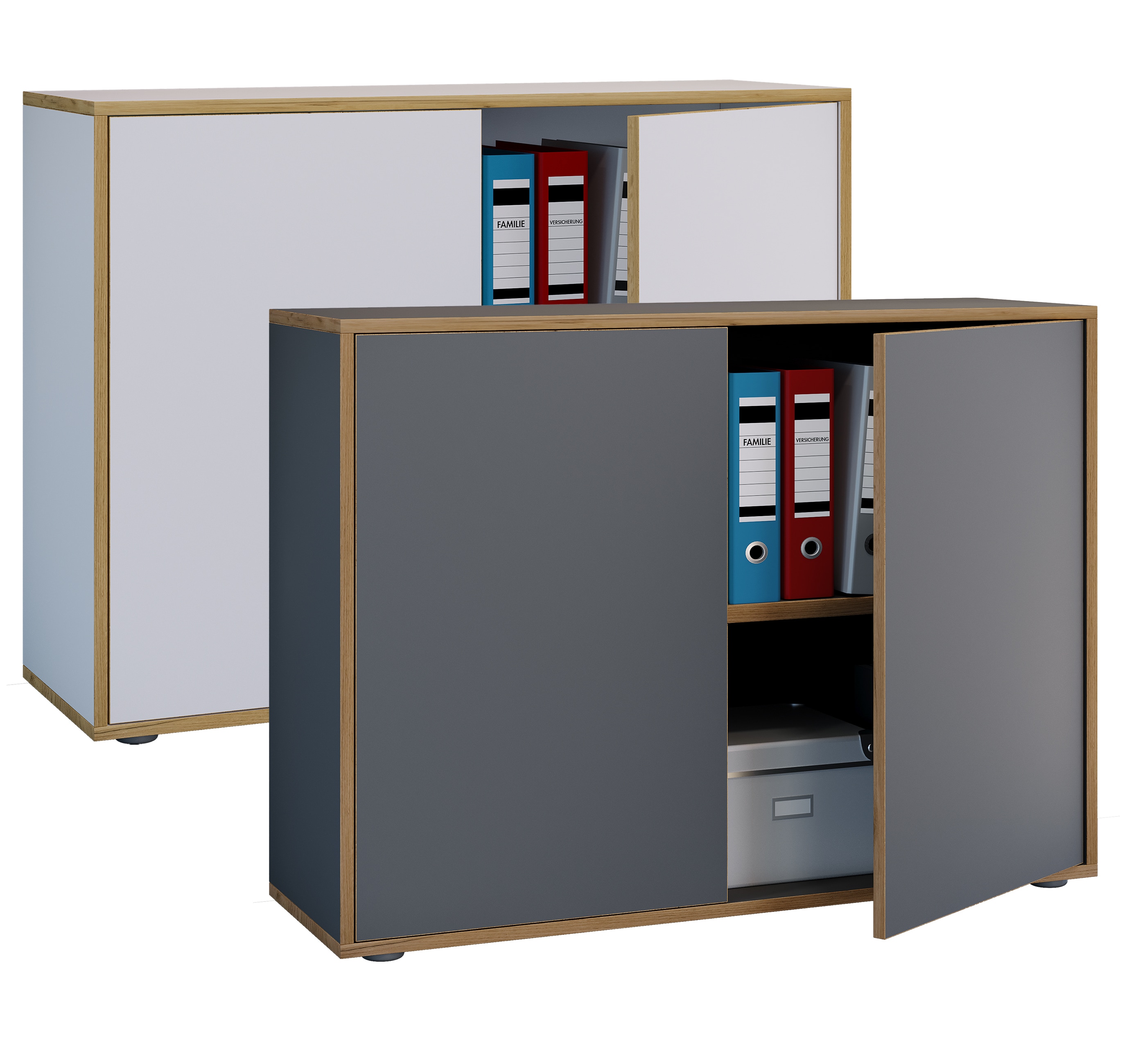 VCM Holz B&uuml;roschrank Ordner Aktenschrank B&uuml;rom&ouml;bel Schrank Salia 2-fach Breite 100 cm Dreht&uuml;ren 