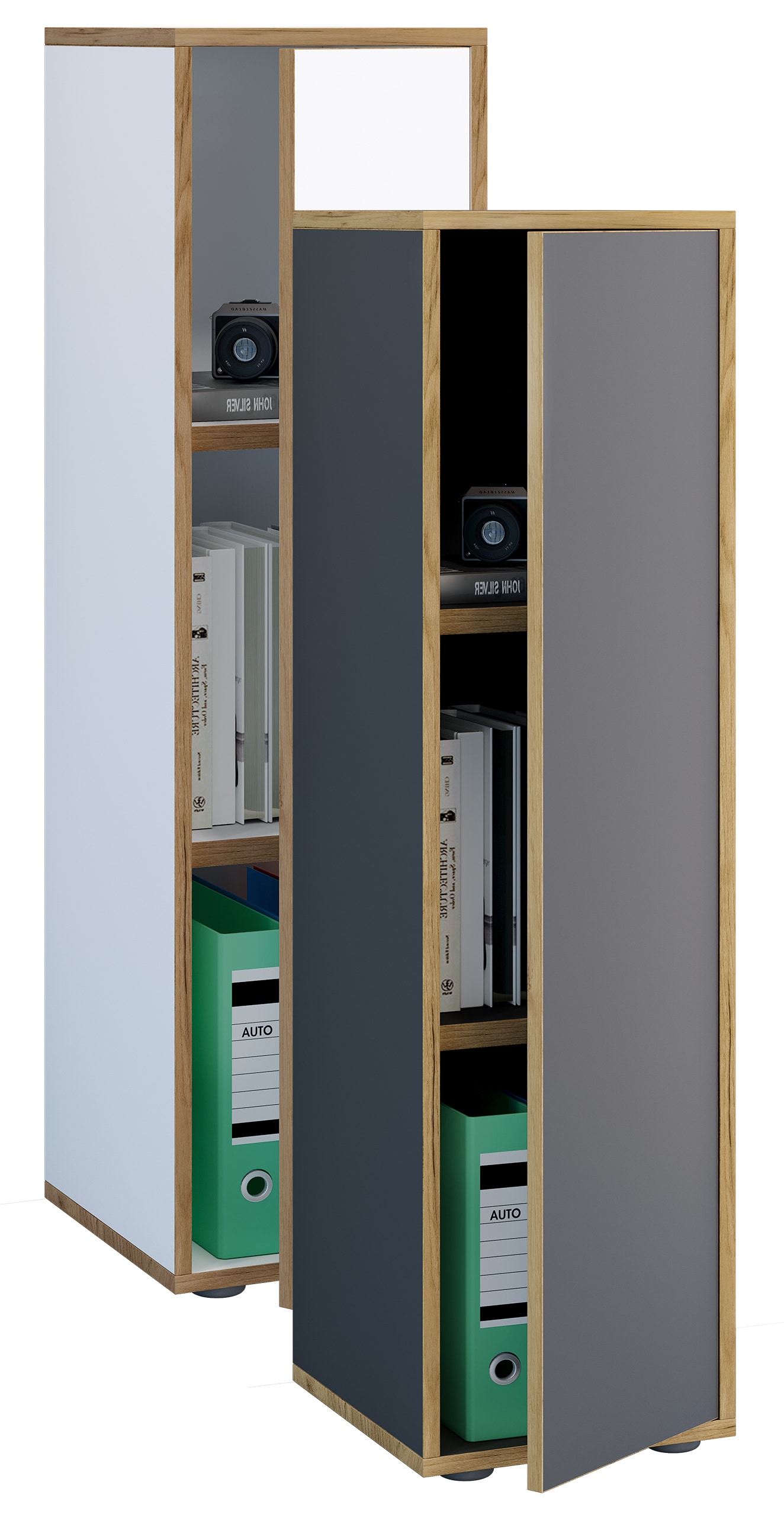 VCM Holz B&uuml;roschrank Ordner Aktenschrank B&uuml;rom&ouml;bel Schrank Salia 3-fach Breite 30 cm Dreht&uuml;r 