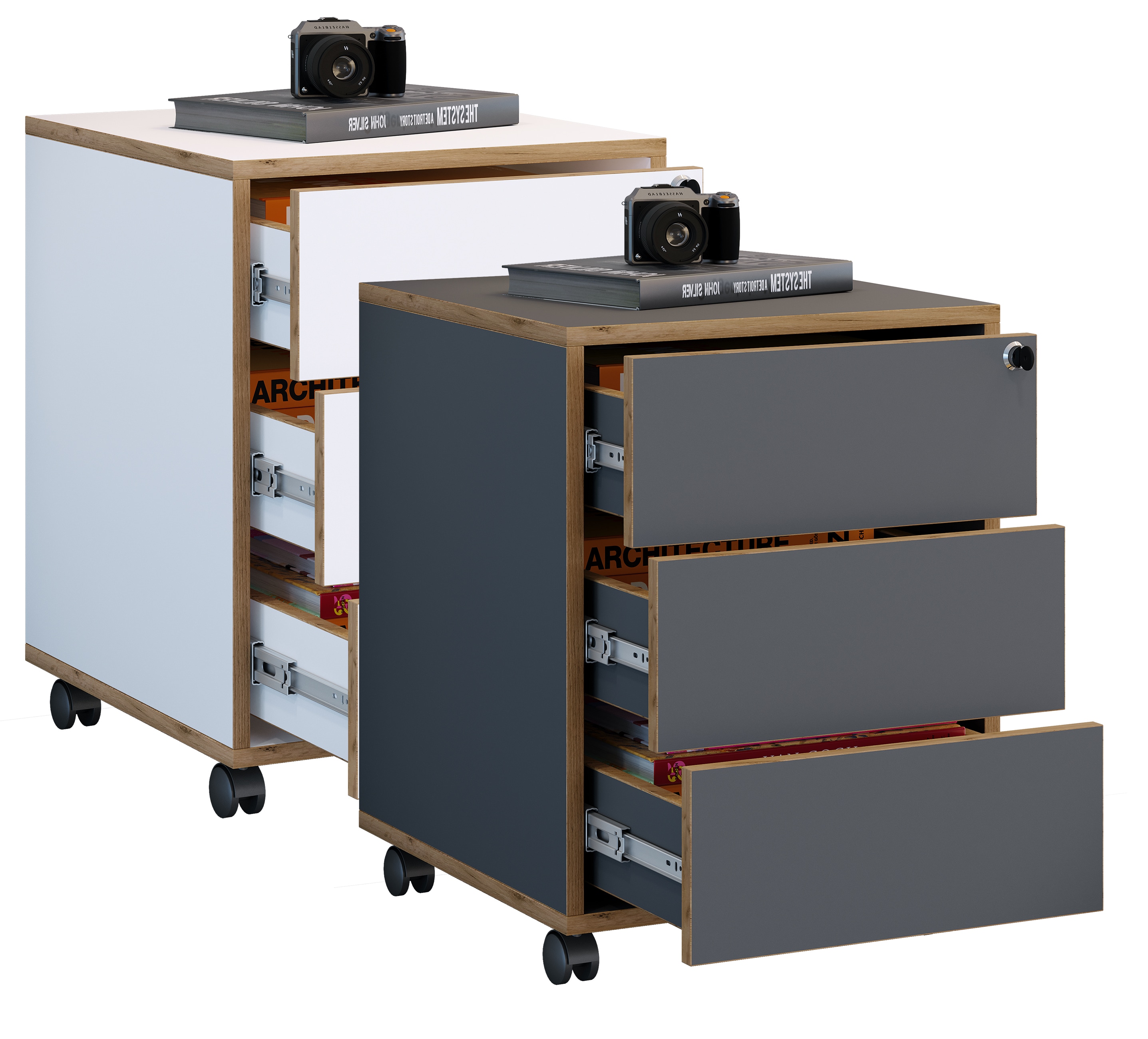 VCM Rollcontainer | Beistellcontainer mit drei Schubladen | Ma&szlig;e ca. H. 50 x B. 39 x T. 45 cm | B&uuml;rocontainer abschlie&szlig;bar - Salia 