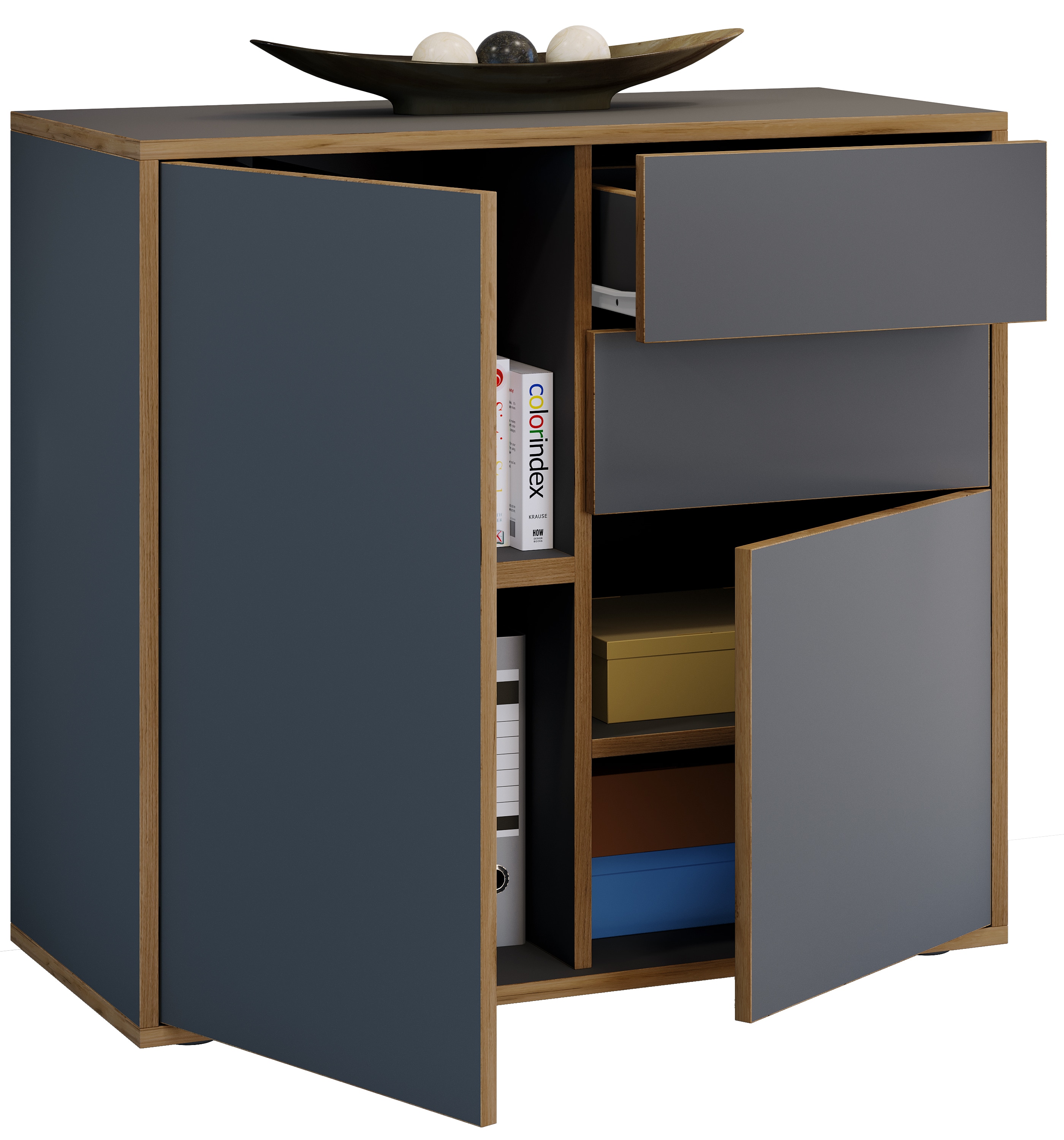VCM Holz Kommode | Sideboard mit Dreht&uuml;ren und Schubladen | B&uuml;rom&ouml;bel | H. 74 x B. 80 x T. 33cm - Salia 