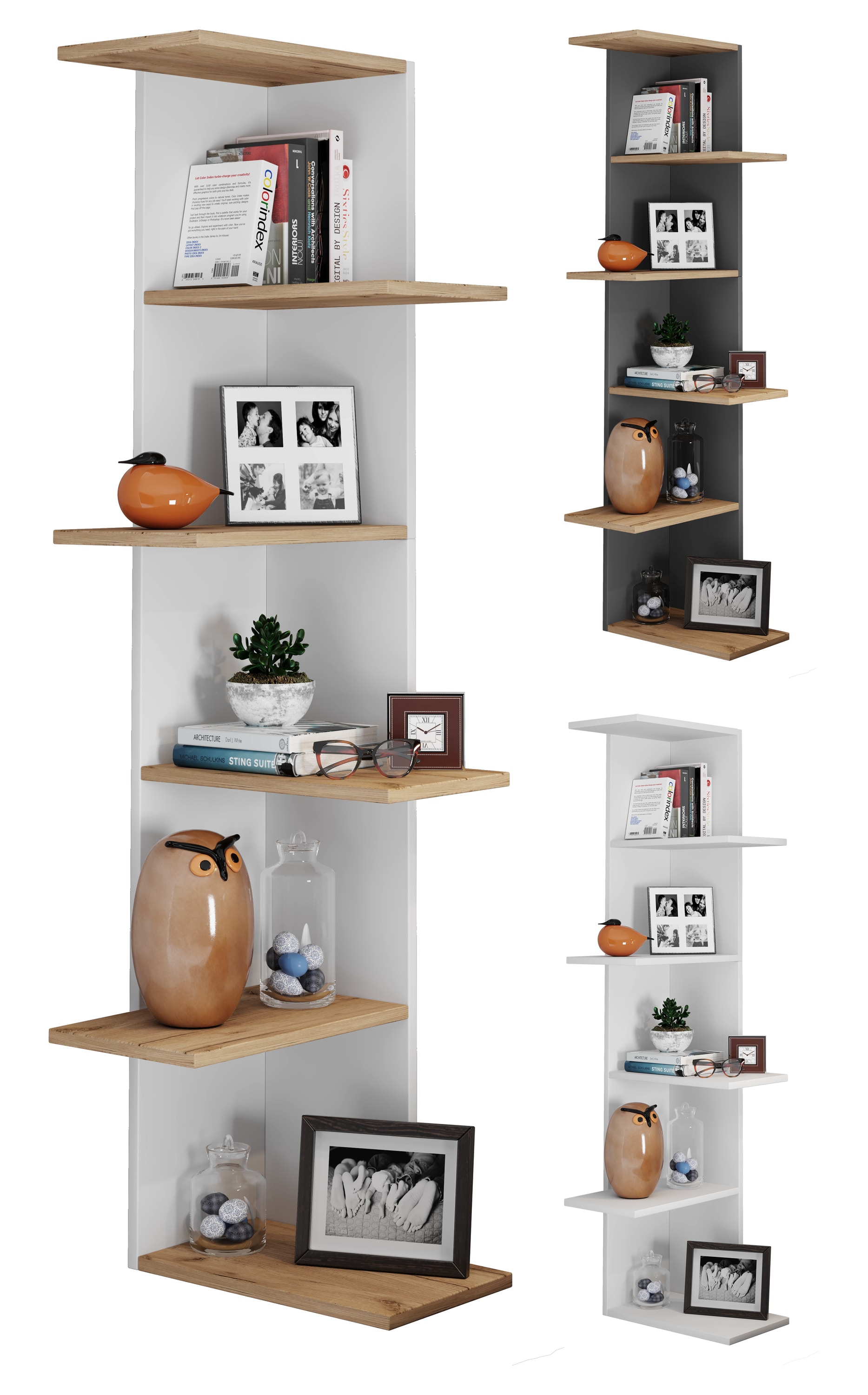 VCM Holzregal h&auml;ngend | platzsparendes Regal | Ma&szlig;e: H. 140 x B. 37 x T. 37 cm | Elegantes Regal h&auml;ngend | Aufbewahrungsregal | B&uuml;cherregal | Wandregal - Balos XL 