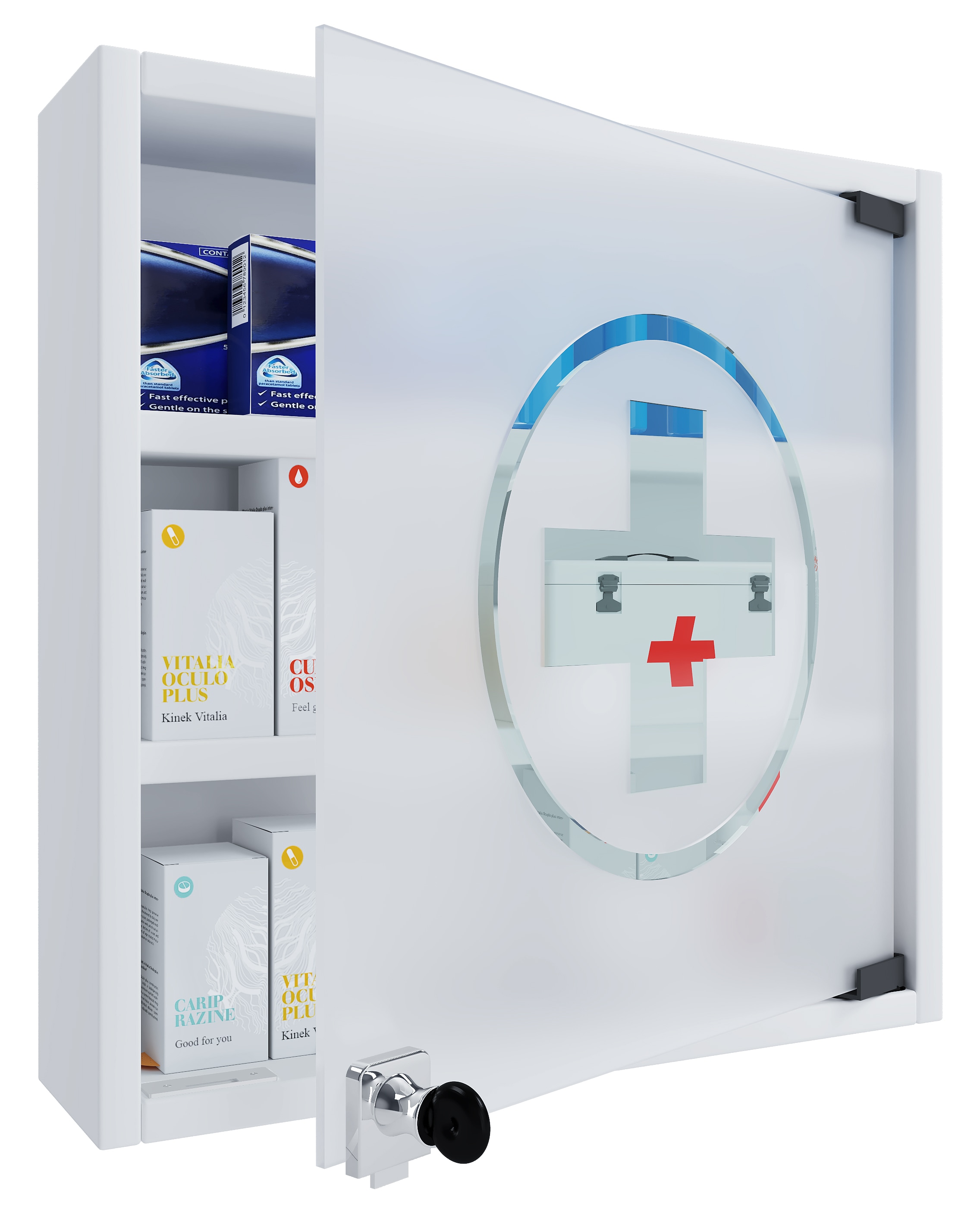VCM Medizinschrank | Ma&szlig;e ca. H. 40 x B. 32 x T. 10 cm | Apothekerschrank abschlie&szlig;bar | h&auml;ngend | Arzneischrank - Hustila S 