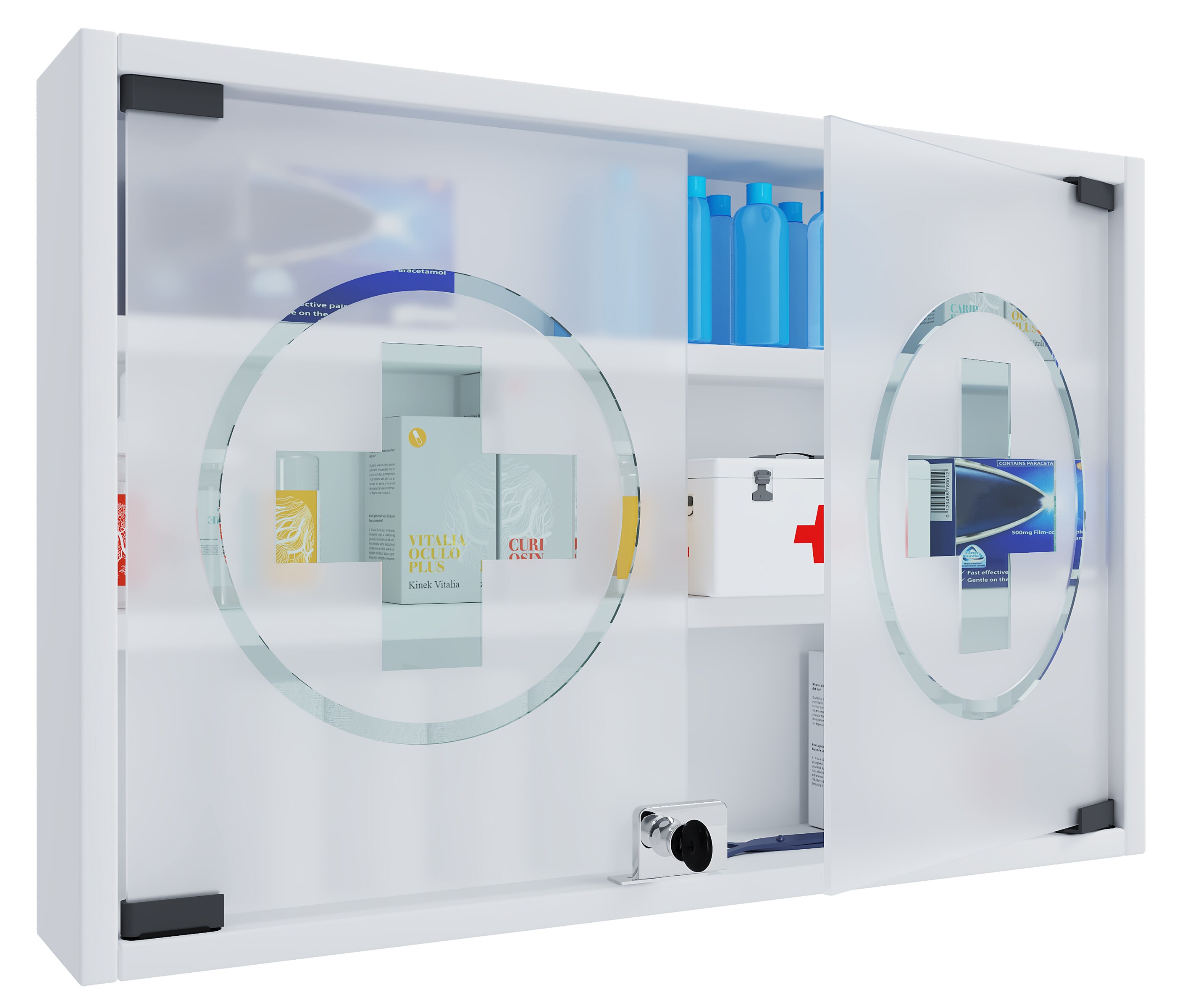 VCM Medizinschrank | Ma&szlig;e ca. H. 40 x B. 80 x T. 10 cm | Apothekerschrank abschlie&szlig;bar | h&auml;ngend | Arzneischrank - Hustila L 