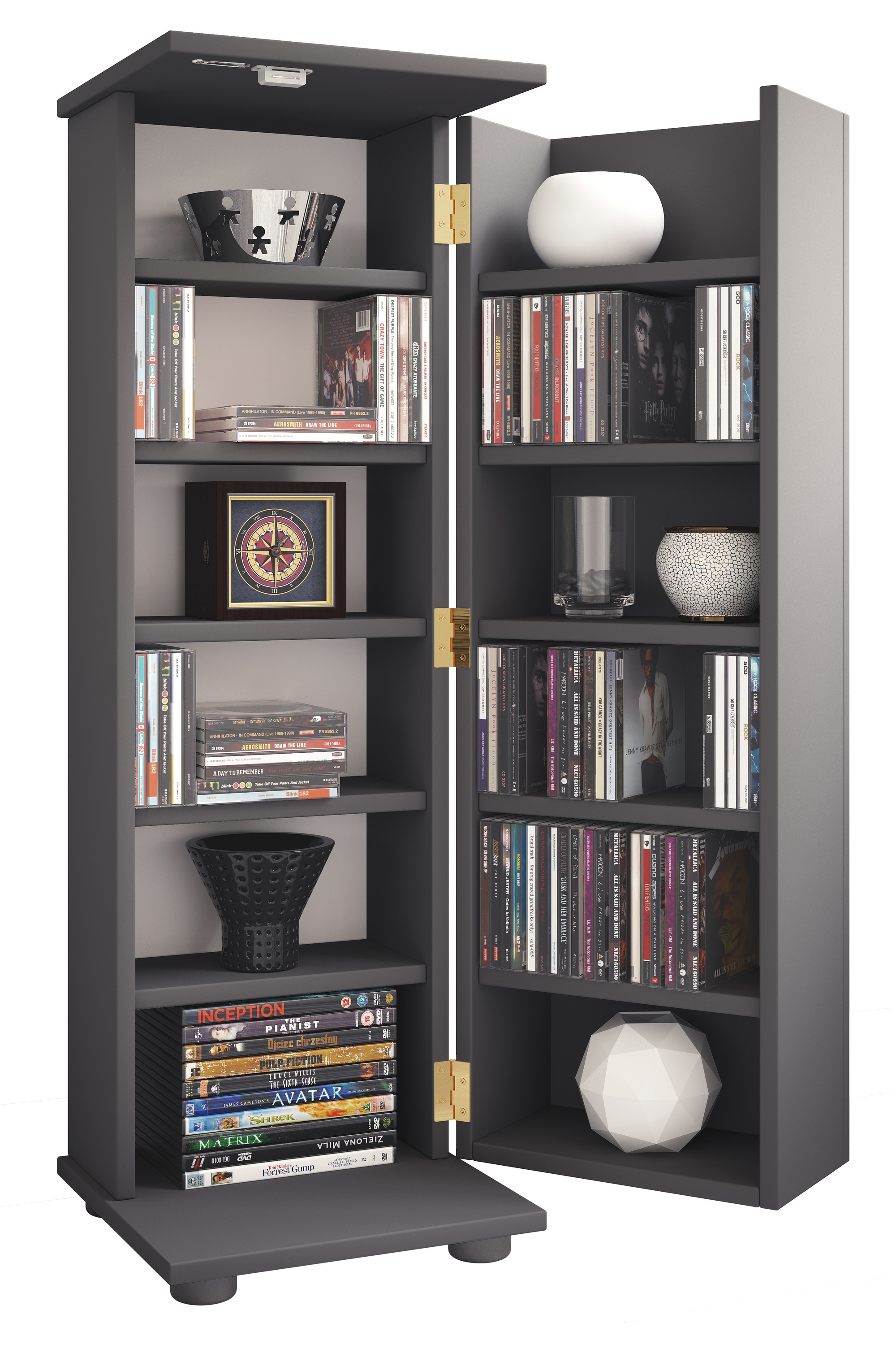 VCM Holz CD DVD Stand Regal | platzsparender CD Schrank mit abschlie&szlig;barer Holzt&uuml;r f&uuml;r 300 CDs oder 130 DVDs oder 72-Videos | Ma&szlig;e: H. 93 x B. 31 x T. 31 cm | 10 variable Einlegeb&ouml;den &ndash; Engalo L 