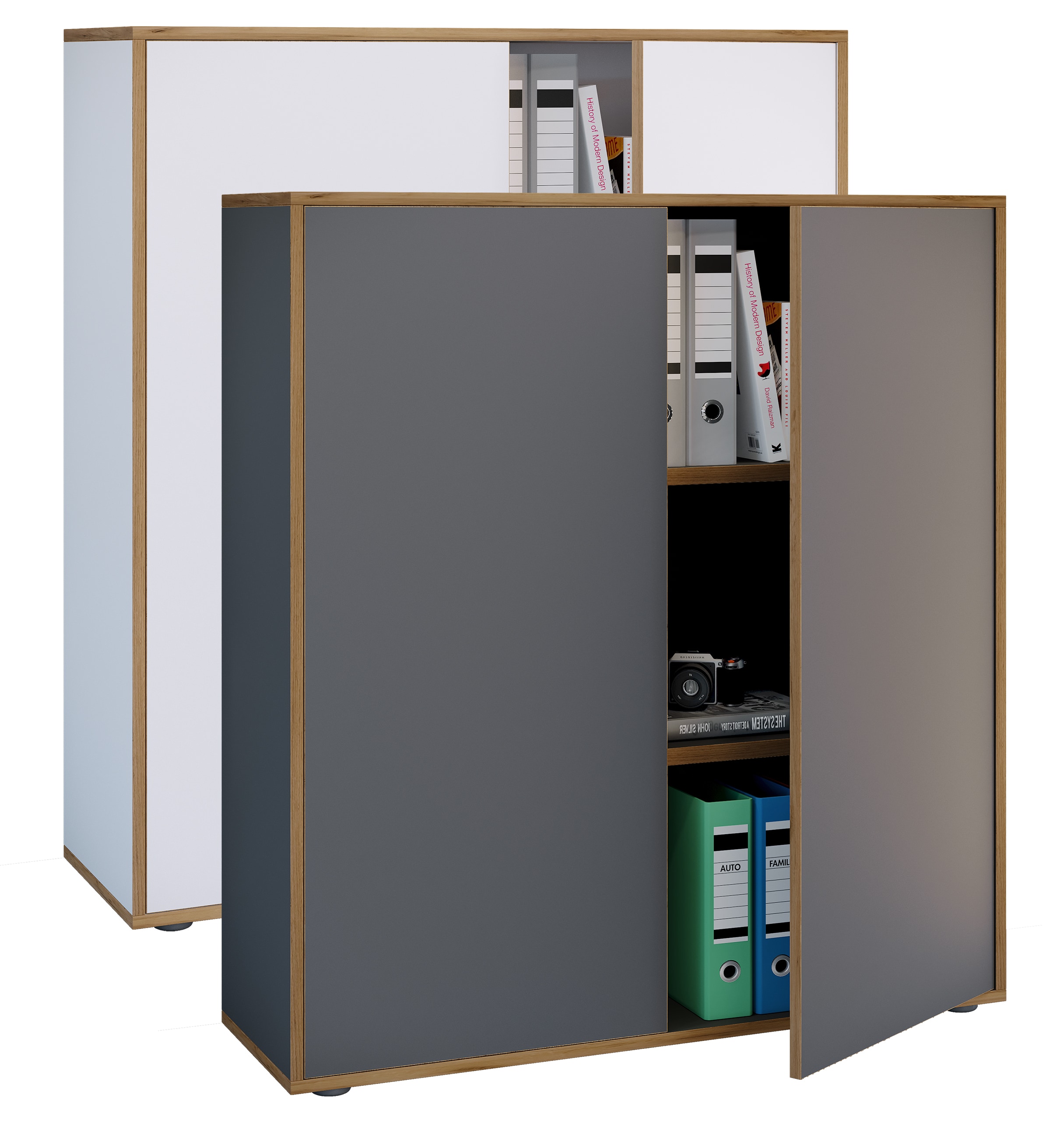 VCM Holz B&uuml;roschrank Ordner Aktenschrank B&uuml;rom&ouml;bel Schrank Salia 3-fach Breite 100 cm Dreht&uuml;ren 