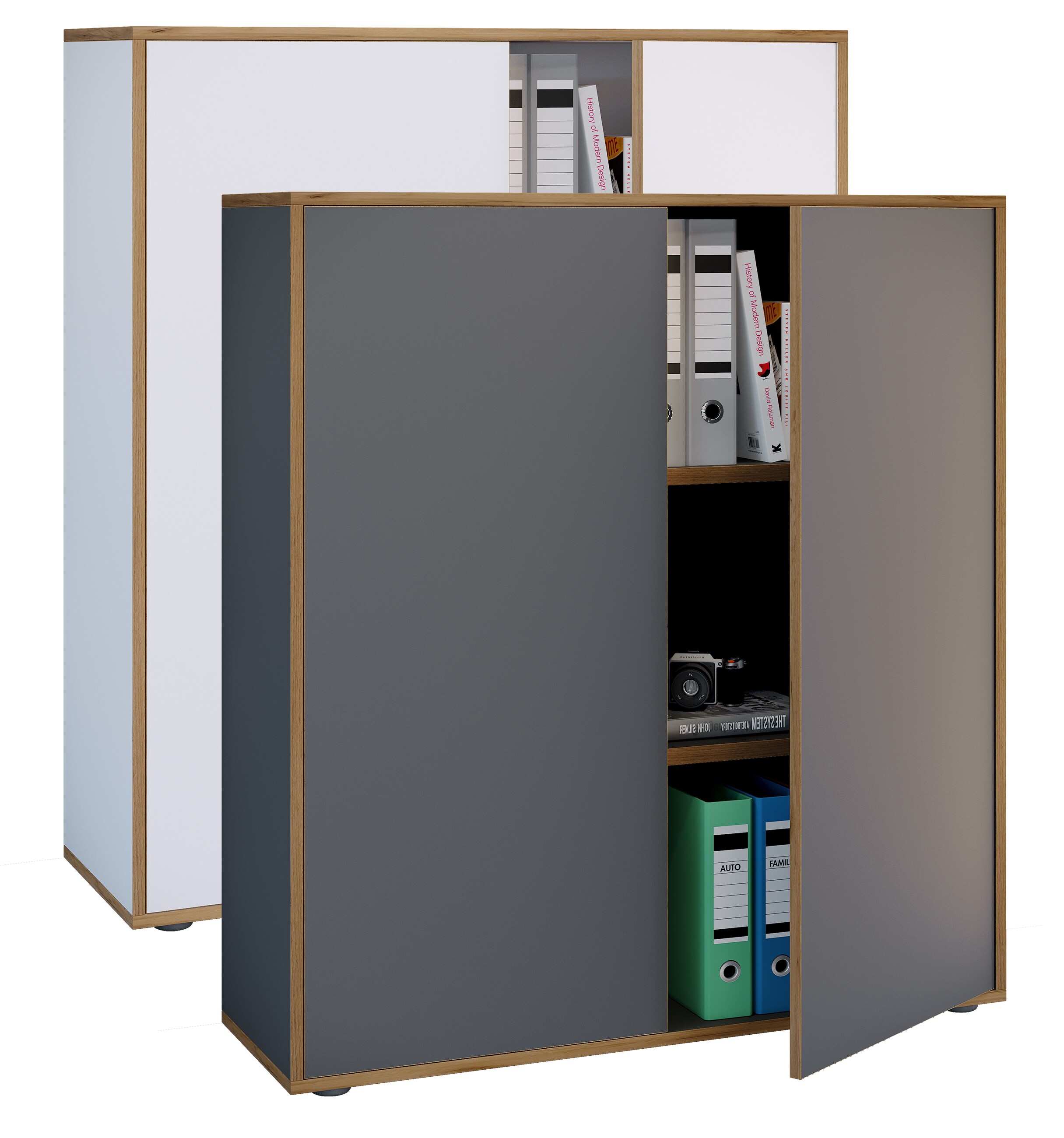 VCM Holz B&uuml;roschrank Ordner Aktenschrank B&uuml;rom&ouml;bel Schrank Salia 3-fach Breite 100 cm Dreht&uuml;ren 