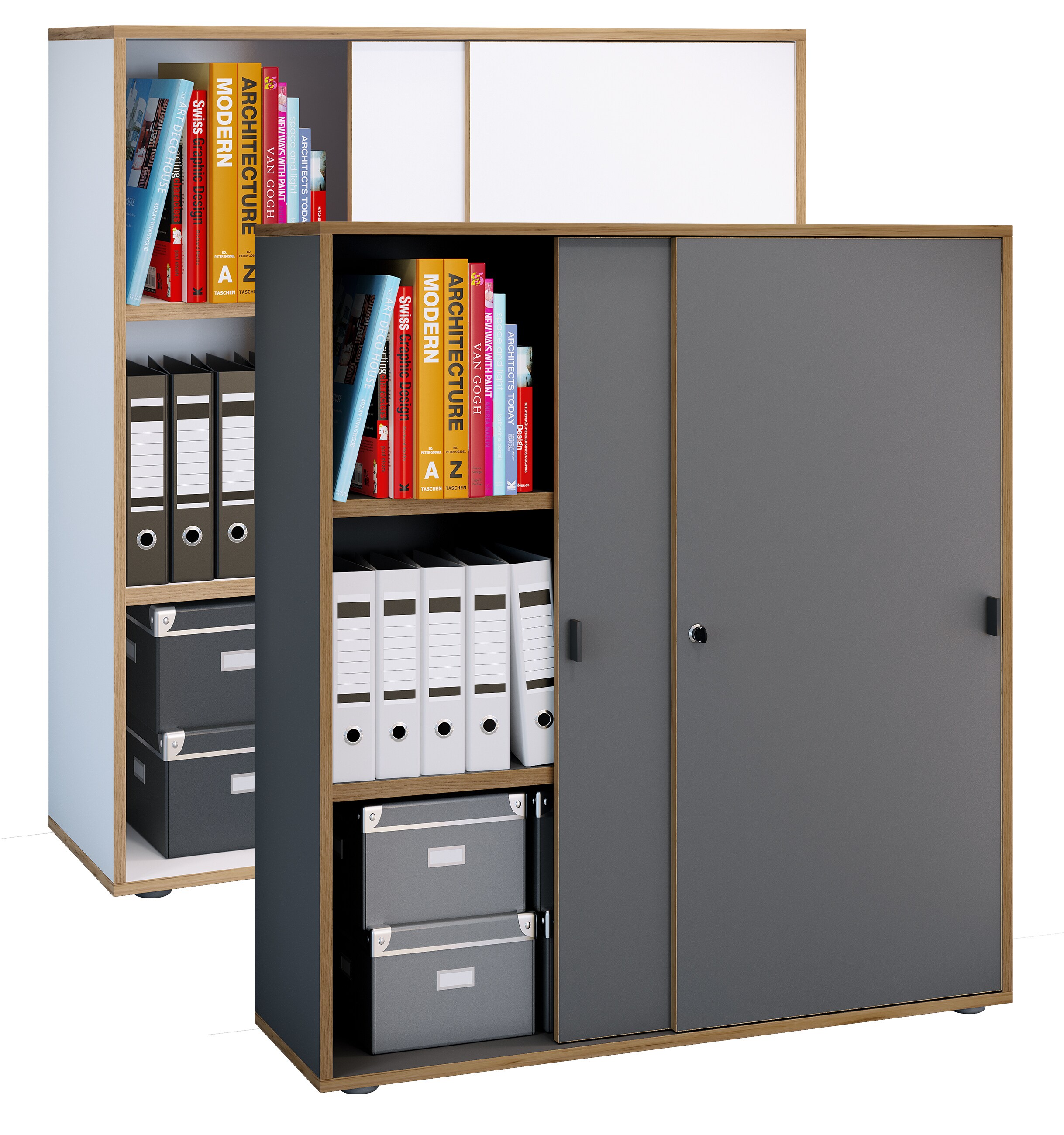 VCM B&uuml;roschrank mit 3 F&auml;chern | moderner Aktenschrank mit Schiebet&uuml;ren | Ma&szlig;e ca. H. 110 x B. 100 x T. 37 cm&ndash; Salia 3-Fach 