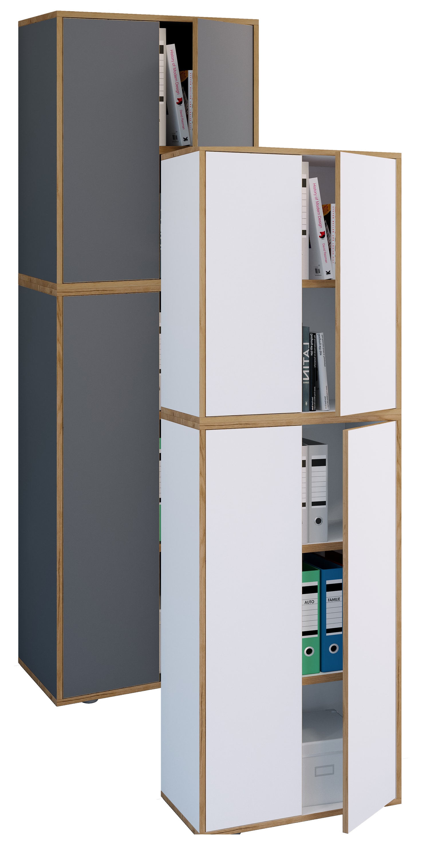 VCM Holz B&uuml;roschrank Ordner Aktenschrank B&uuml;rom&ouml;bel Schrank Salia 5-fach Breite 60 cm Dreht&uuml;ren 