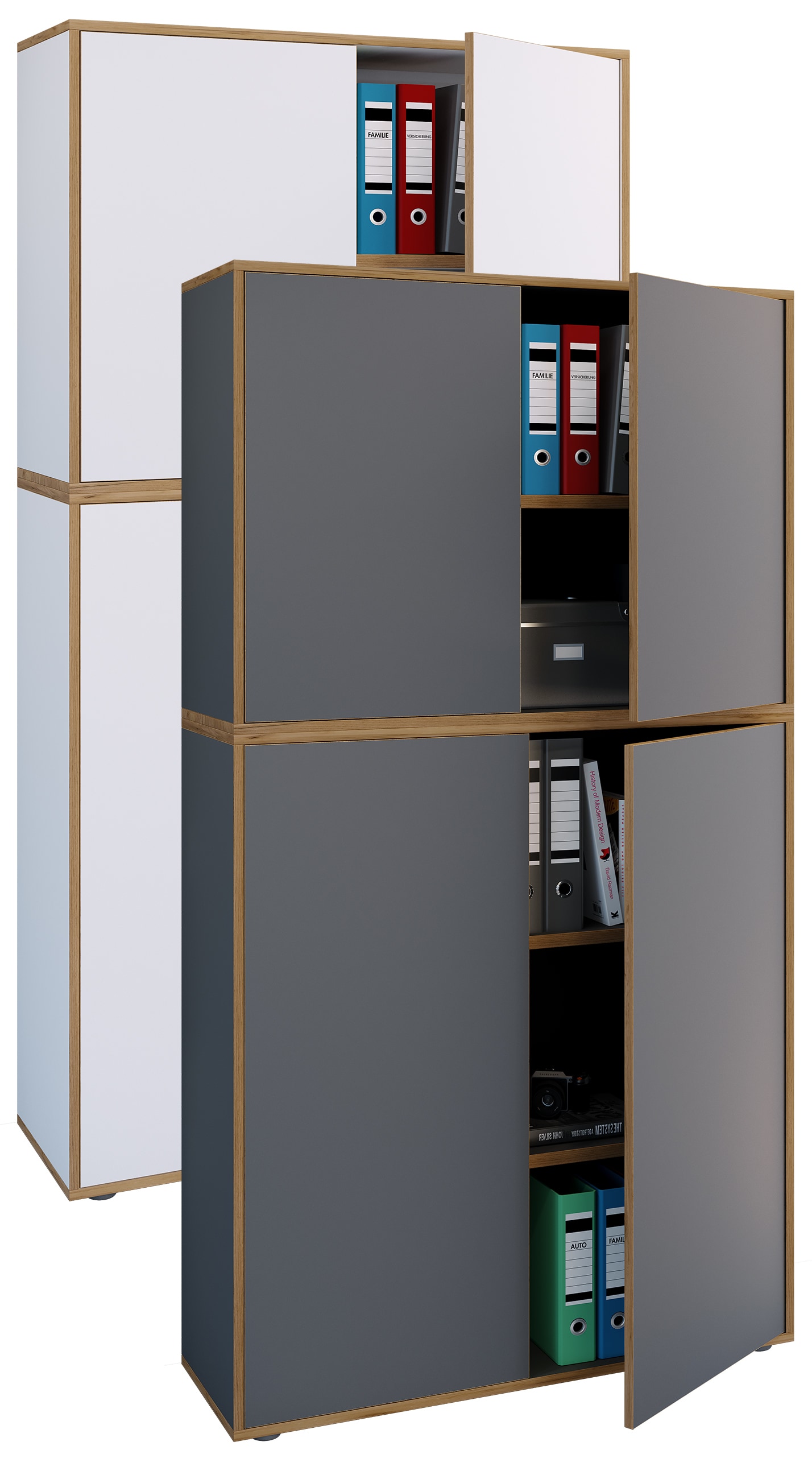 VCM Holz B&uuml;roschrank Ordner Aktenschrank B&uuml;rom&ouml;bel Schrank Salia 5-fach Breite 100 cm Dreht&uuml;ren 