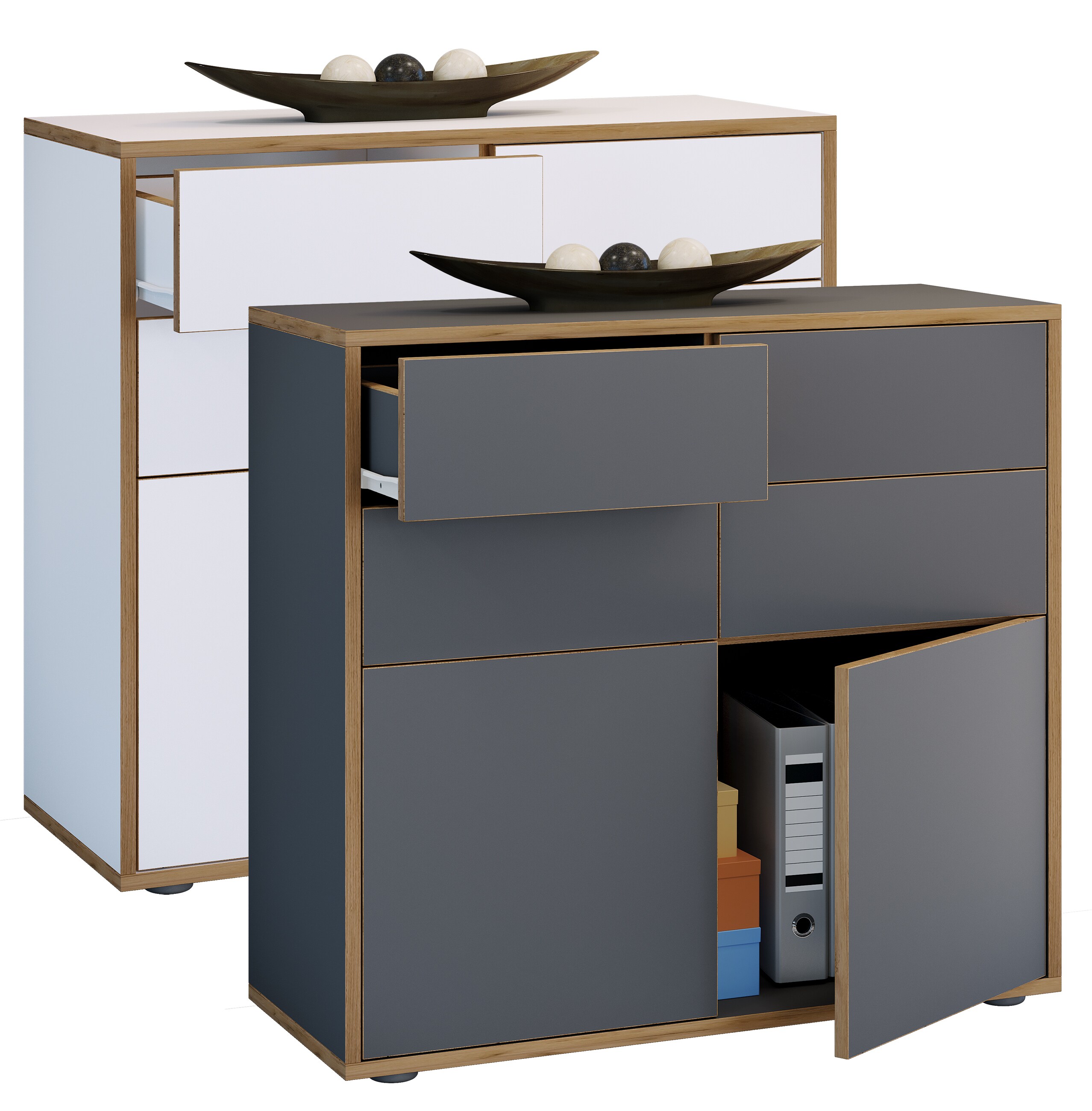 VCM Holz Kommode | Sideboard mit Dreht&uuml;ren und Schubladen | B&uuml;rom&ouml;bel | Ma&szlig;e ca H. 74 x B. 100 x T. 32cm - Salia 