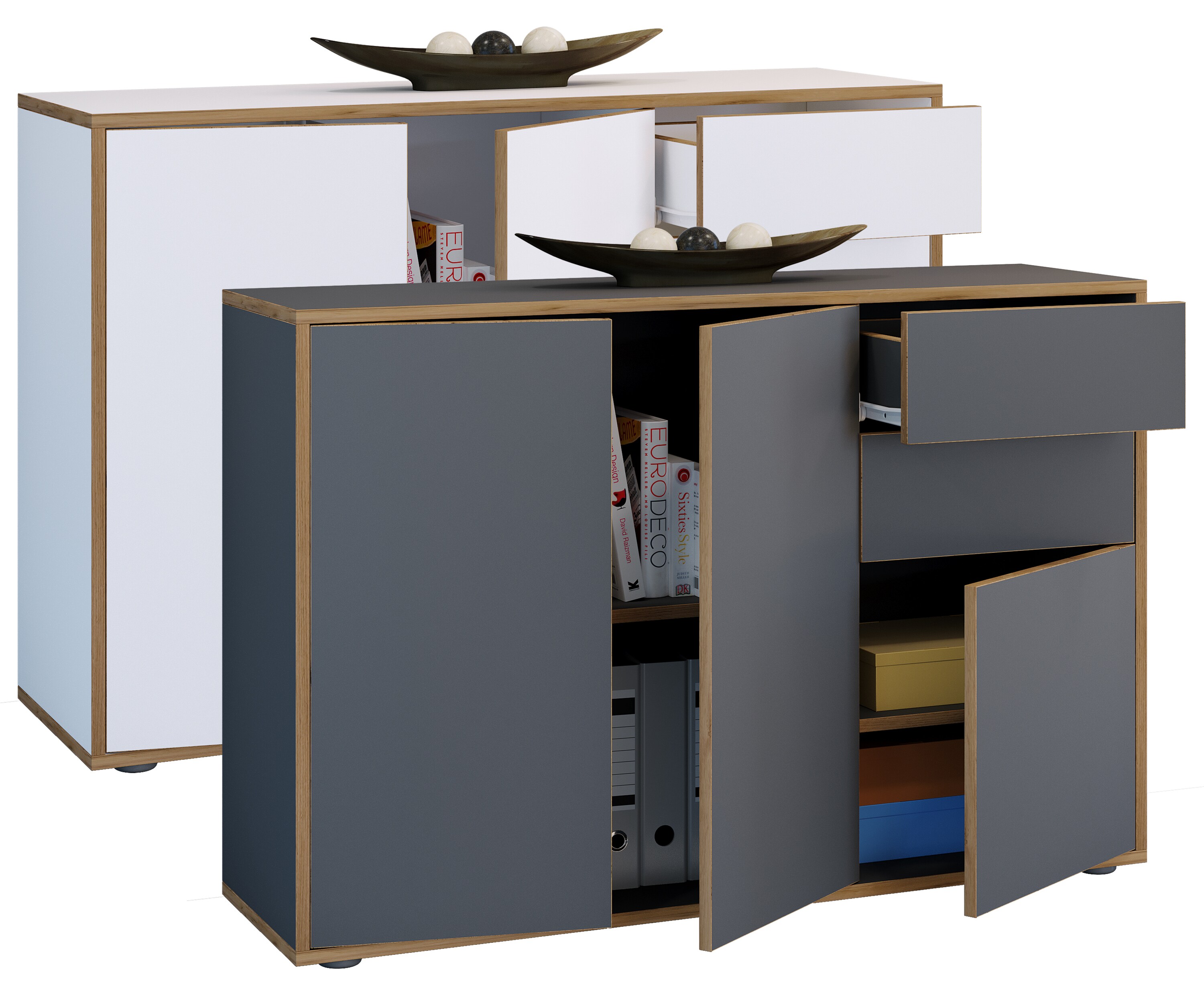 VCM Holz Kommode | Sideboard mit Dreht&uuml;ren und Schubladen | B&uuml;rom&ouml;bel | Ma&szlig;e ca H. 74 x B. 110 x T. 32cm - Salia 