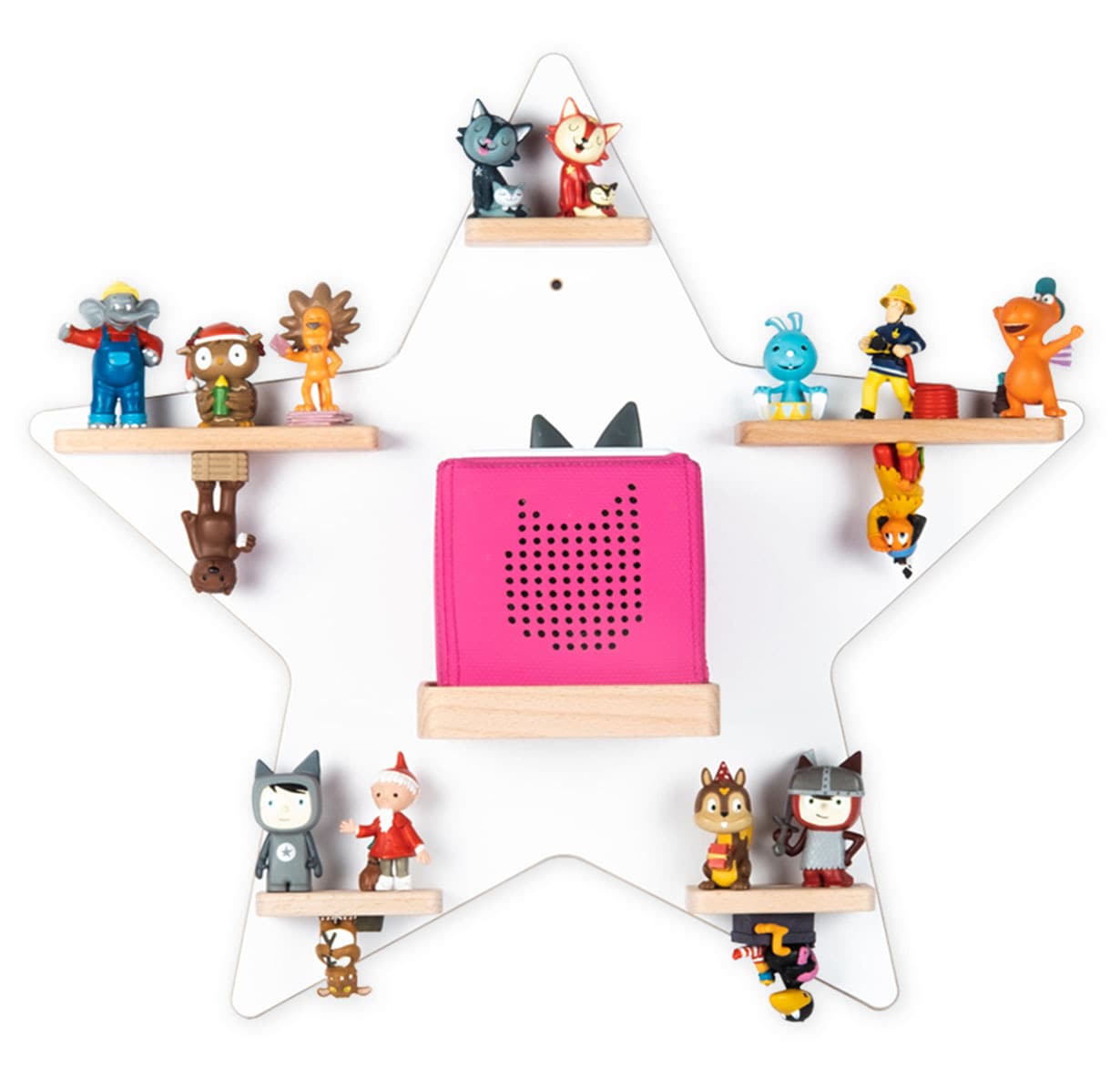 BOARTI Kinderregal Stern | h&auml;ngend f&uuml;r Toniebox und Tonie Figuren | platzsparendes Regal | H. 55 x B. 52 x T. 19 cm | Wandregal f&uuml;r Musikbox und Figuren Aufbewahrung Magneteins&auml;tzen | Aufbewahrungsregal Holz 