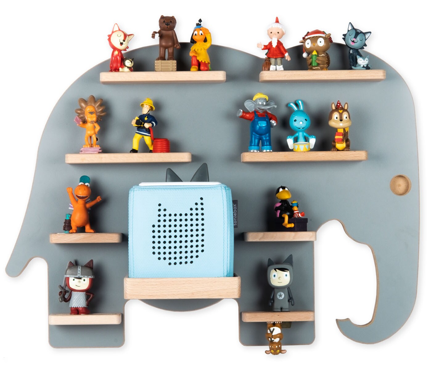 BOARTI Kinderregal Tier Elefant | h&auml;ngend f&uuml;r Toniebox und Tonie Figuren | platzsparendes Regal | H. 40 x B. 54 x T. 19 | Wandregal f&uuml;r Musikbox Figuren Aufbewahrung Magneteins&auml;tzen | Aufbewahrungsregal Holz 
