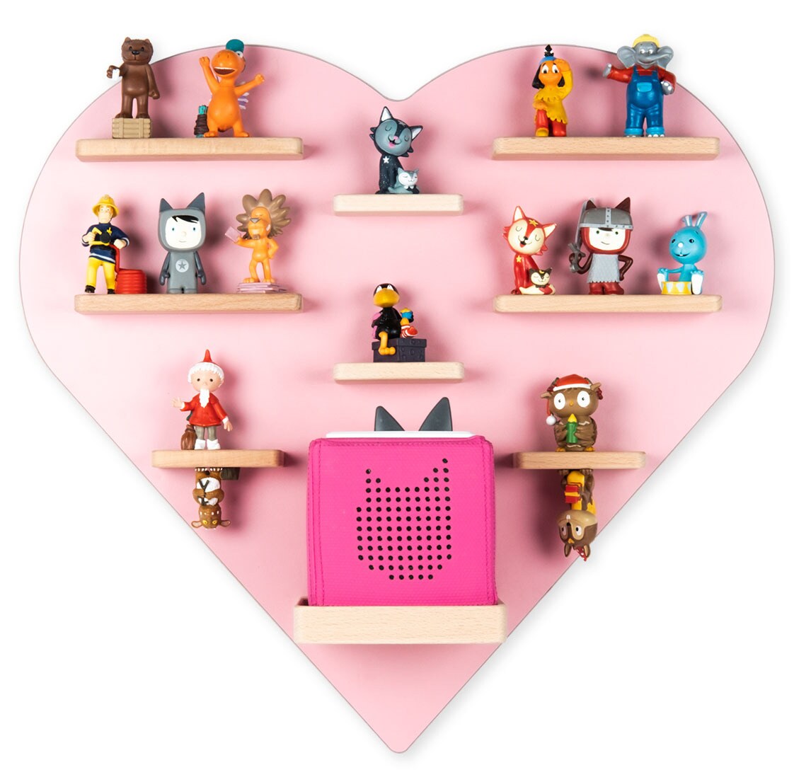 BOARTI Kinderregal Herz | h&auml;ngend f&uuml;r Toniebox und Tonie Figuren | platzsparendes Regal | H. 51 x B. 54 x T. 19 cm | Wandregal f&uuml;r Musikbox und Figuren Aufbewahrung Magneteins&auml;tzen | Aufbewahrungsregal Holz 