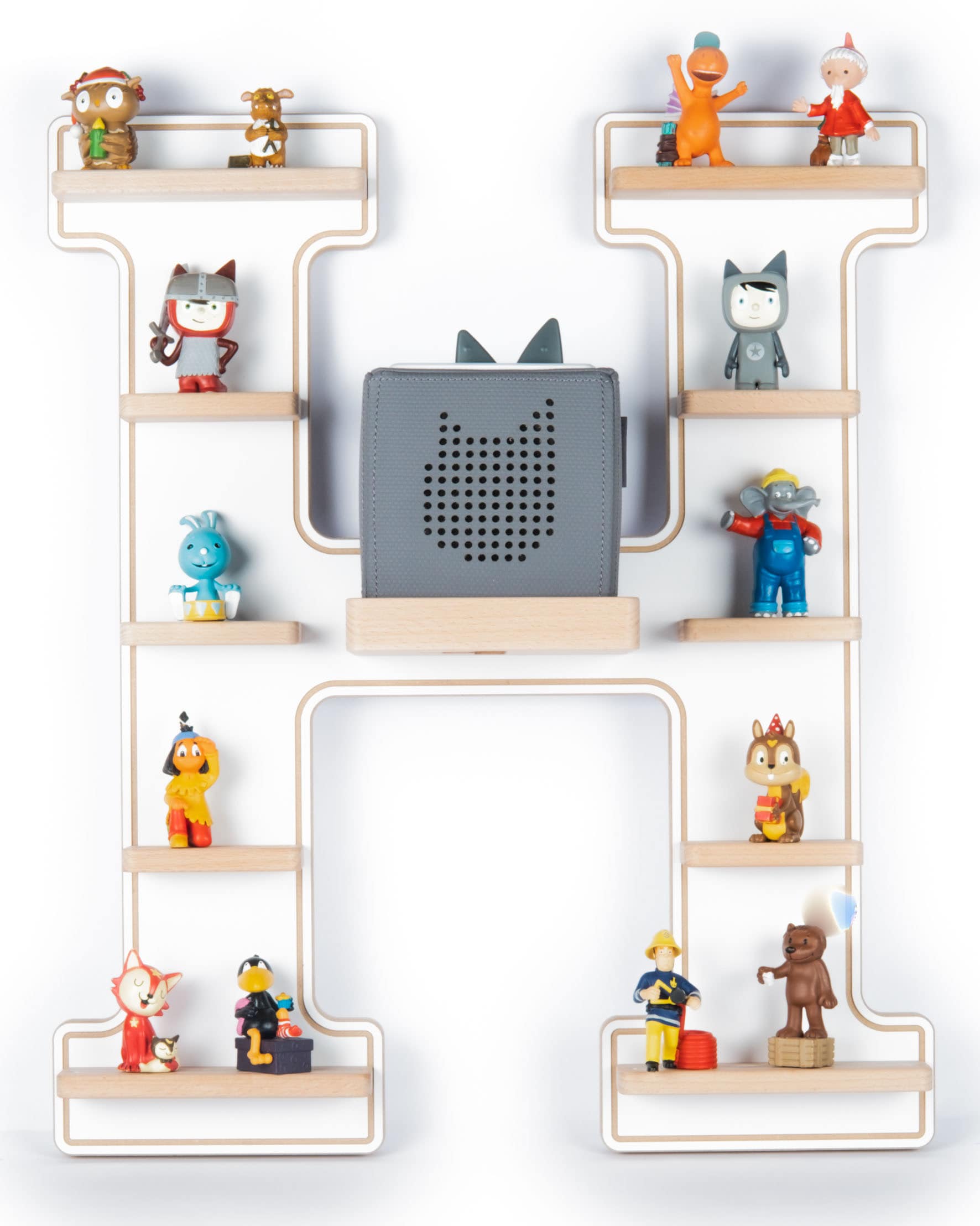 BOARTI Kinderregal Buchstabe H | h&auml;ngend f&uuml;r Toniebox und Tonie Figuren | platzsparendes Regal | H. 54 x B. 46 x T. 19 cm | Wandregal Musikbox Figuren Aufbewahrung Magneteins&auml;tzen | Aufbewahrungsregal Holz 