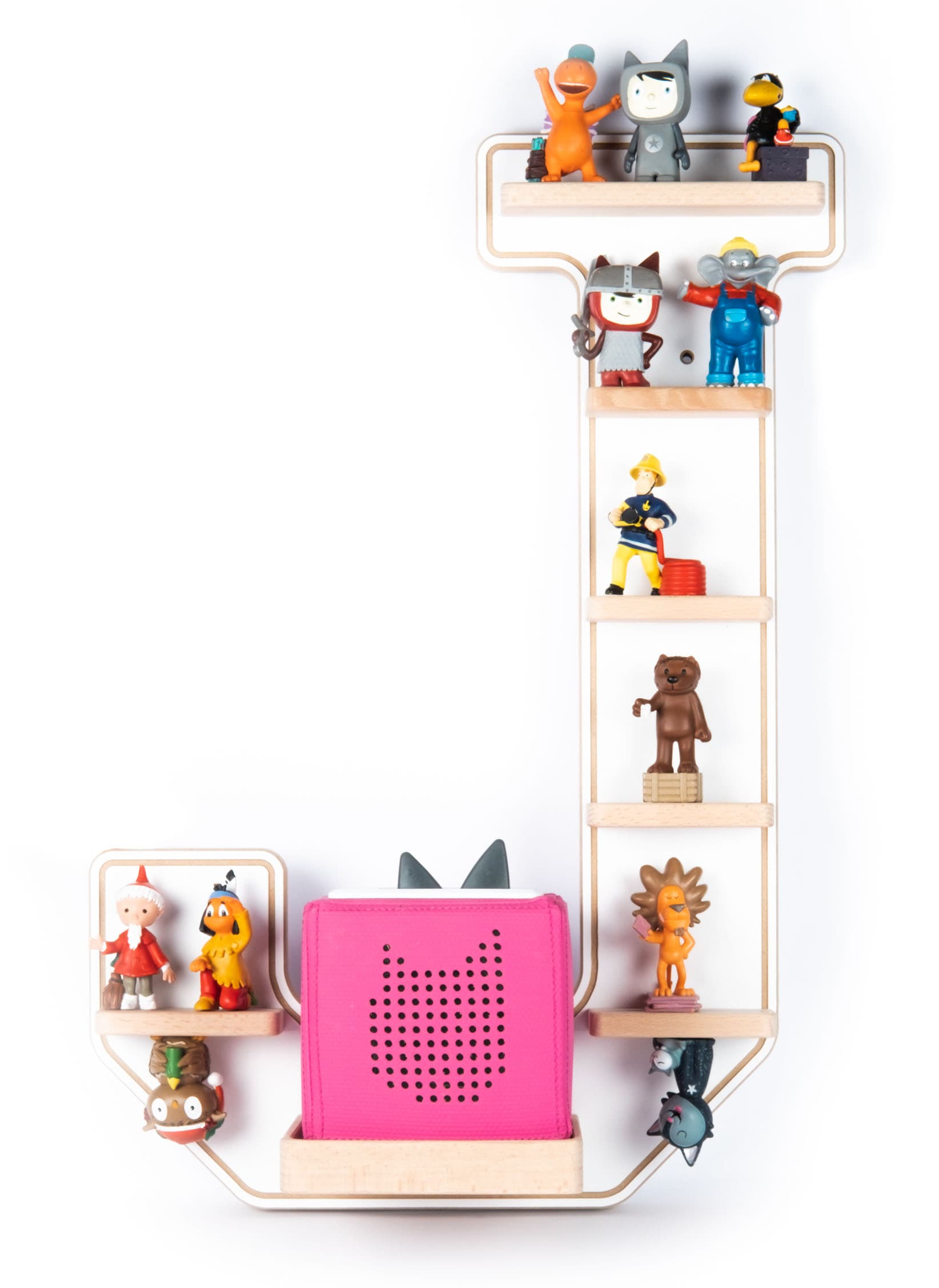 BOARTI Kinderregal Buchstabe J | h&auml;ngend f&uuml;r Toniebox und Tonie Figuren | platzsparendes Regal | H. 54 x B. 37 x T. 19 | Wandregal Musikbox und Figuren Aufbewahrung Magneteins&auml;tzen | Aufbewahrungsregal Holz 