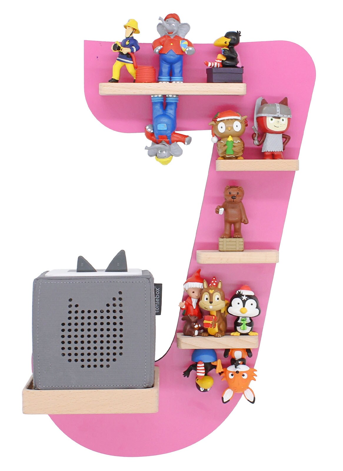 BOARTI Kinderregal Buchstabe J | h&auml;ngend f&uuml;r Toniebox und Tonie Figuren | platzsparendes Regal | H. 47 x B. 32 x T. 19 | Wandregal Musikbox und Figuren Aufbewahrung Magneteins&auml;tzen | Aufbewahrungsregal Holz 