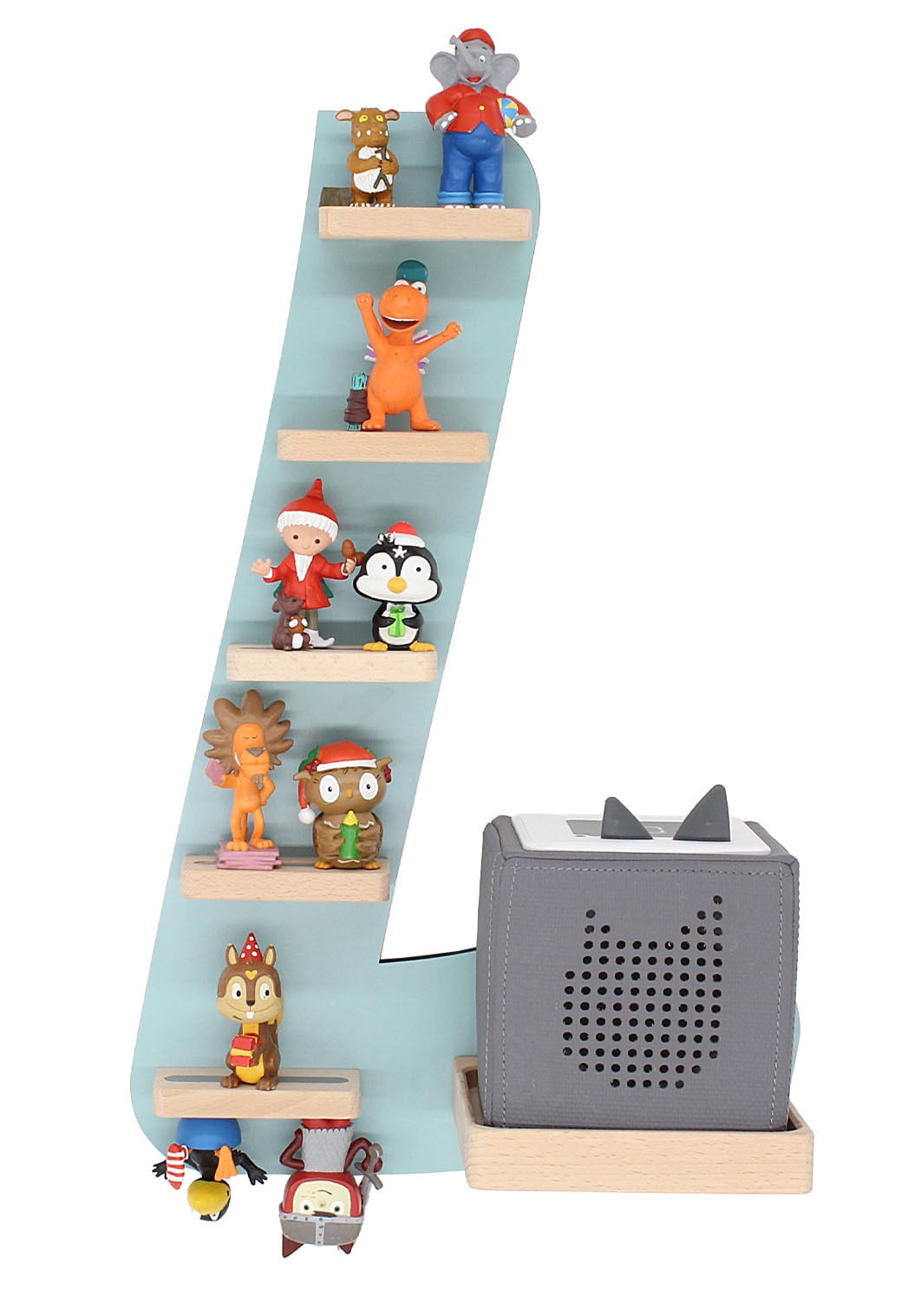 BOARTI Kinderregal Buchstabe L | h&auml;ngend f&uuml;r Toniebox und Tonie Figuren | platzsparendes Regal | H. 47 x B. 32 x T. 19 | Wandregal Musikbox und Figuren Aufbewahrung Magneteins&auml;tzen | Aufbewahrungsregal Holz 