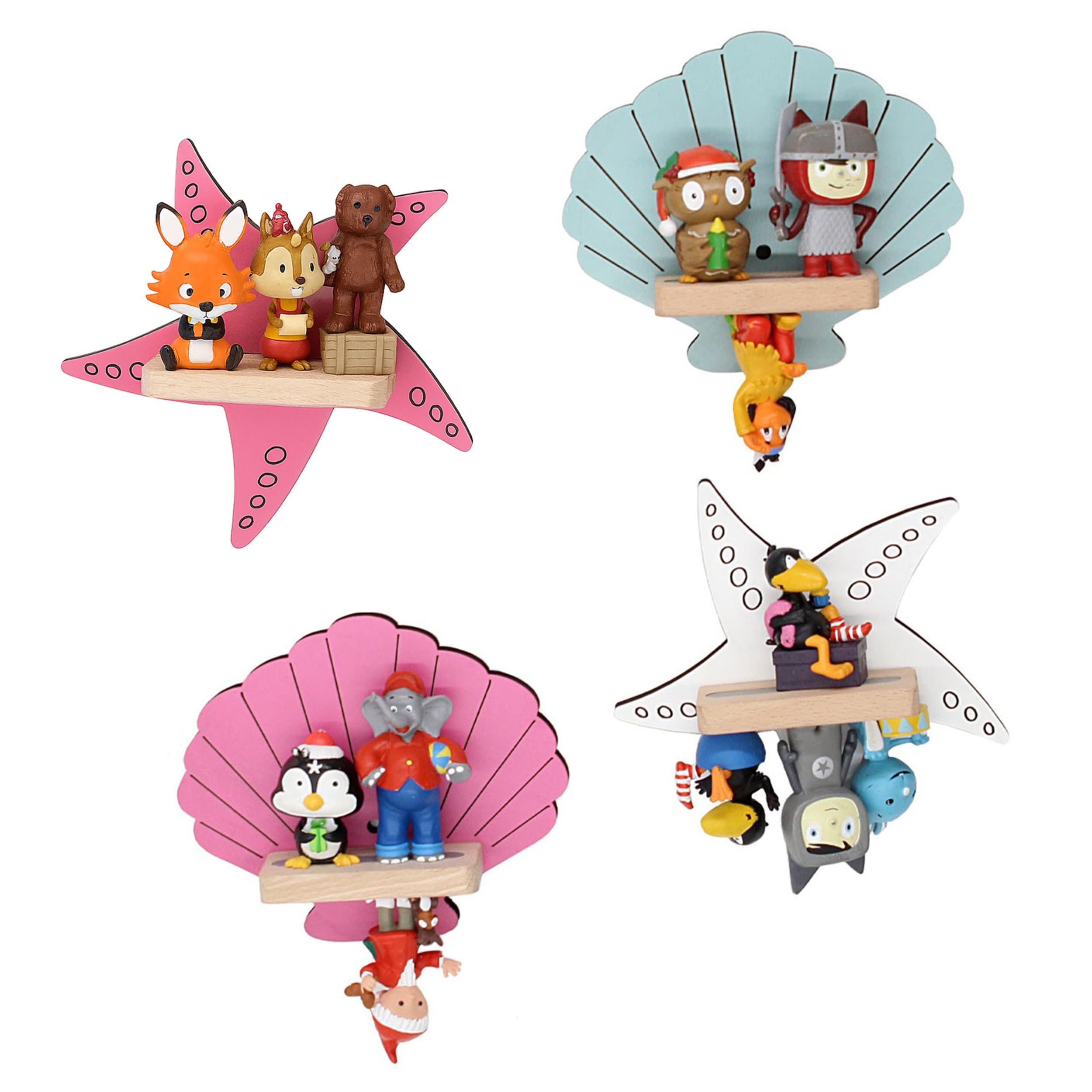 BOARTI Kinderregal Muschel | h&auml;ngend f&uuml;r Toniebox und Tonie Figuren | platzsparendes Regal | H. 31 x B. 34 x T. 19 cm | Wandregal Musikbox und Figuren Aufbewahrung Magneteins&auml;tzen | Aufbewahrungsregal Holz 