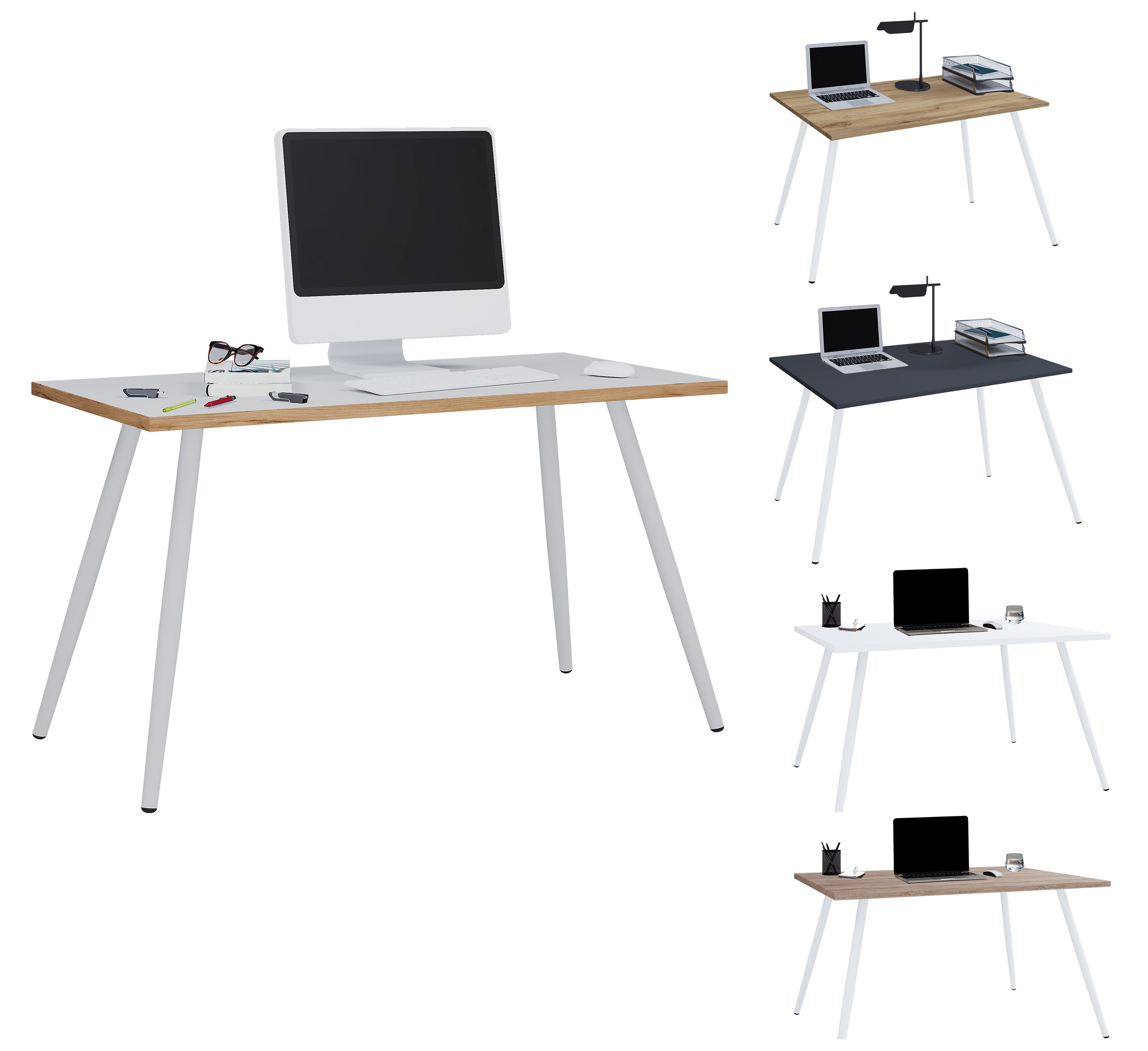 VCM Schreibtisch Computertisch B&uuml;rotisch Skandanivischer Retro Look Salia 138x50 cm 