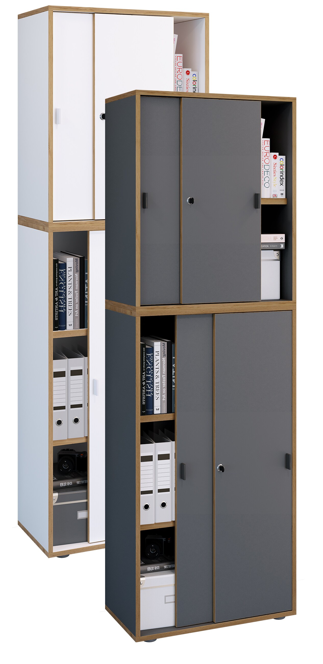 VCM Holz B&uuml;roschrank Ordner Aktenschrank B&uuml;rom&ouml;bel Schrank Salia 5-fach Breite 60 cm Schiebet&uuml;ren 