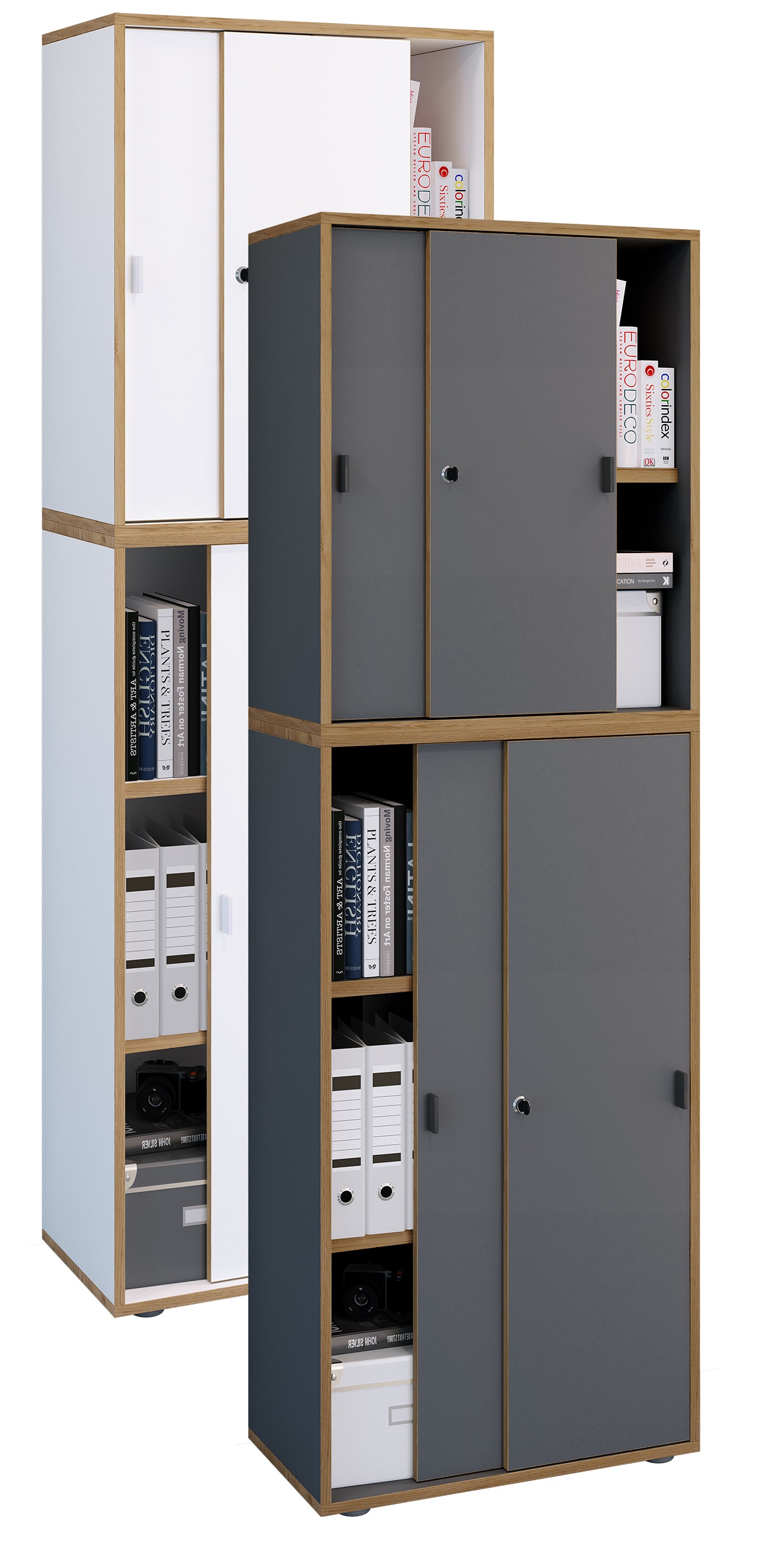 VCM Holz B&uuml;roschrank Ordner Aktenschrank B&uuml;rom&ouml;bel Schrank Salia 5-fach Breite 60 cm Schiebet&uuml;ren 