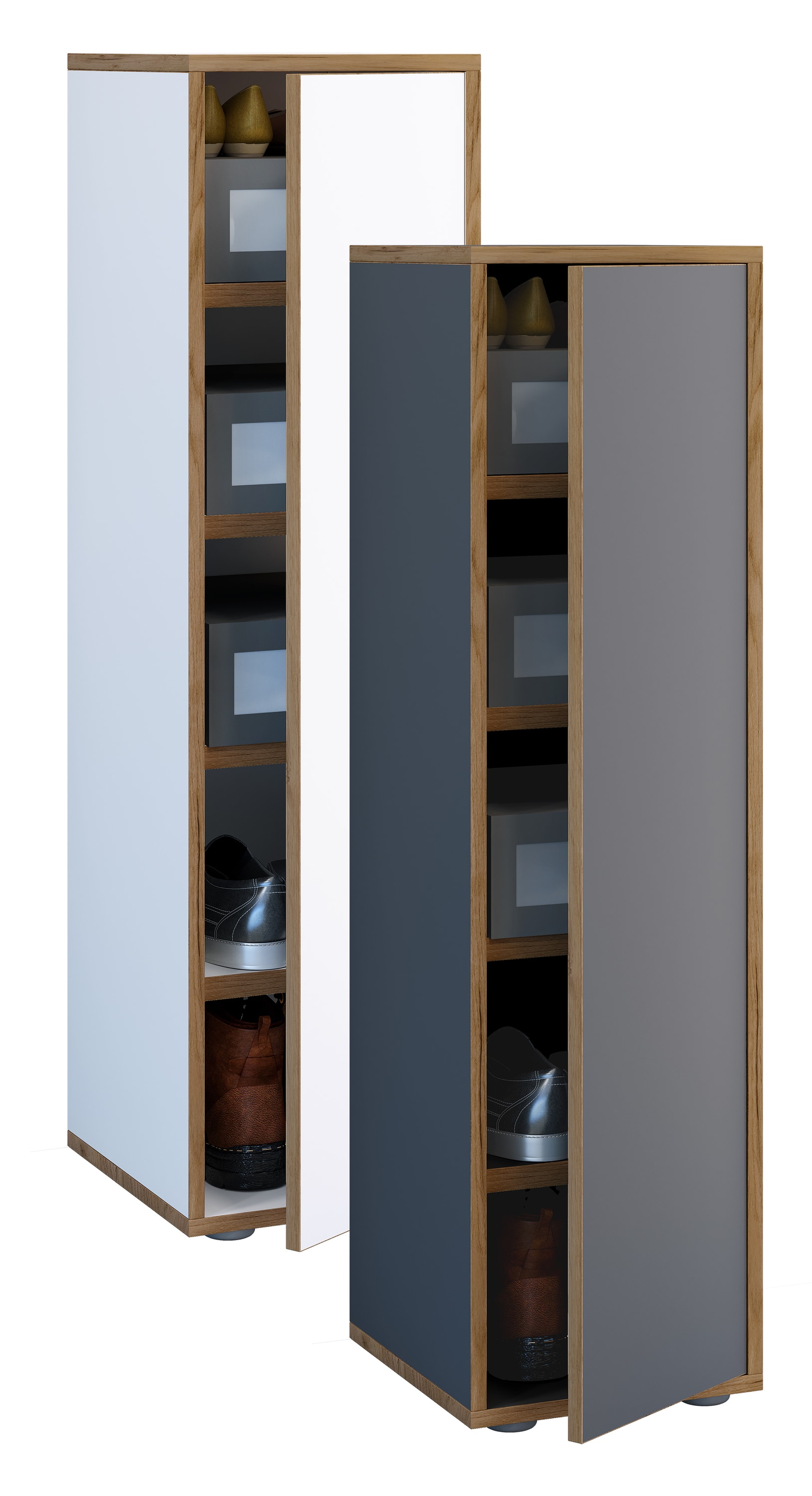 VCM Holz-Schuhschrank | Ma&szlig;e: B. 30 x H. 110 x T. 33 cm | Allzweckschrank | 5 F&auml;cher | 1 Dreht&uuml;r - Salia Breite 30 cm 