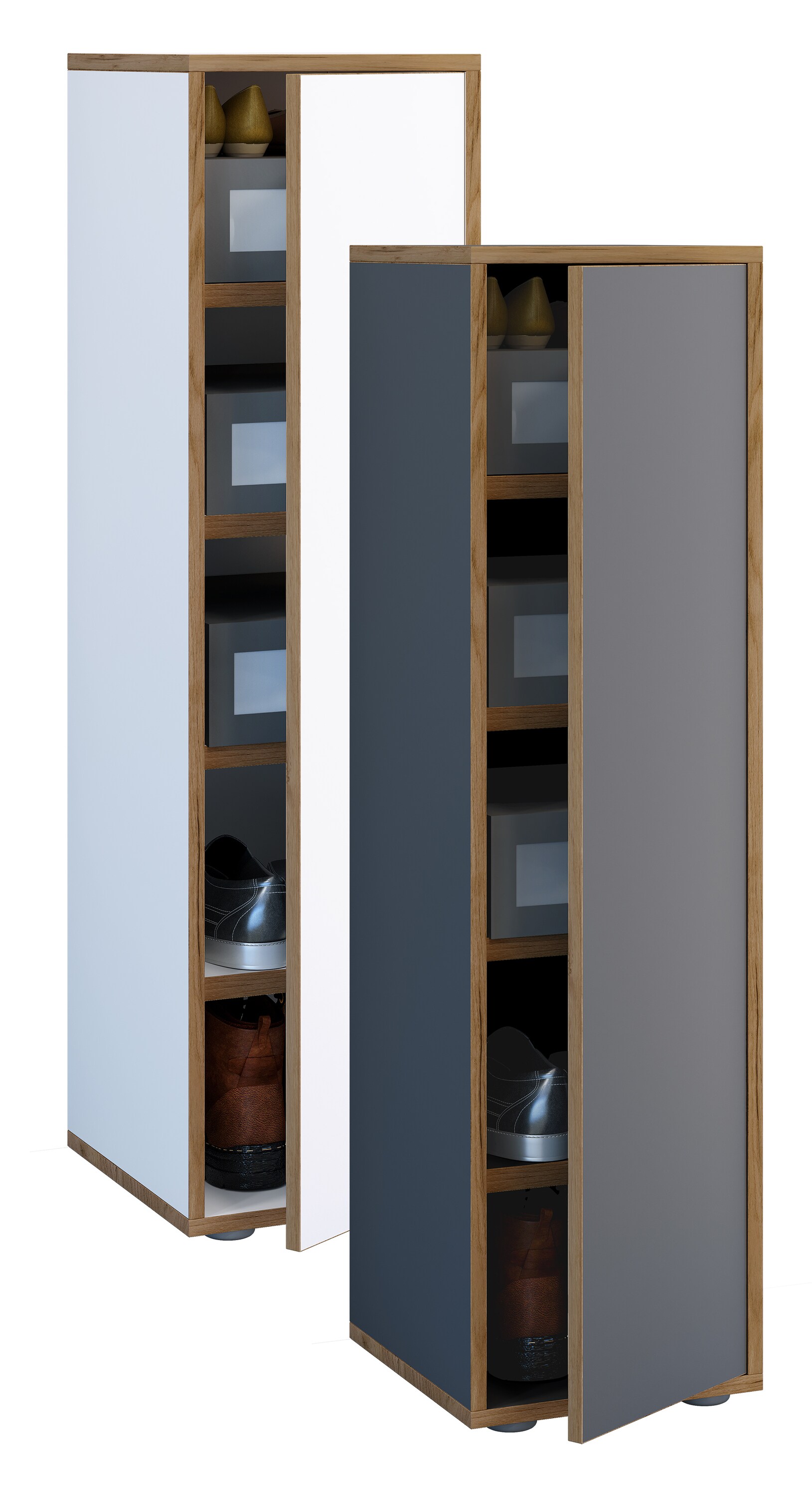 VCM Holz-Schuhschrank | Ma&szlig;e: B. 30 x H. 110 x T. 33 cm | Allzweckschrank | 5 F&auml;cher | 1 Dreht&uuml;r - Salia Breite 30 cm 