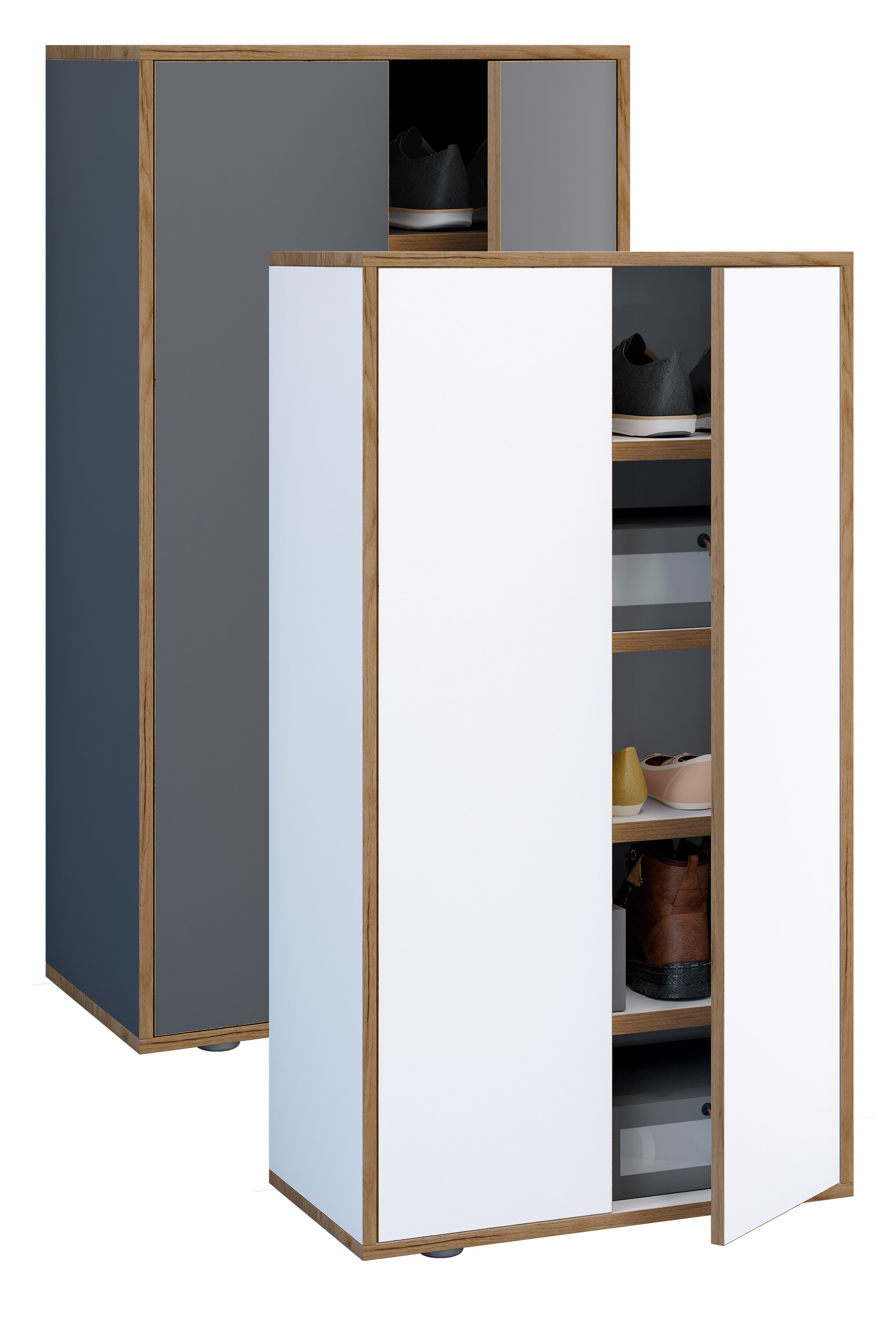 VCM Holz-Schuhschrank | Ma&szlig;e: B. 60 x H. 110 x T. 33 cm | Allzweckschrank | 5 F&auml;cher | 2 Dreht&uuml;ren - Salia Breite 60 cm 