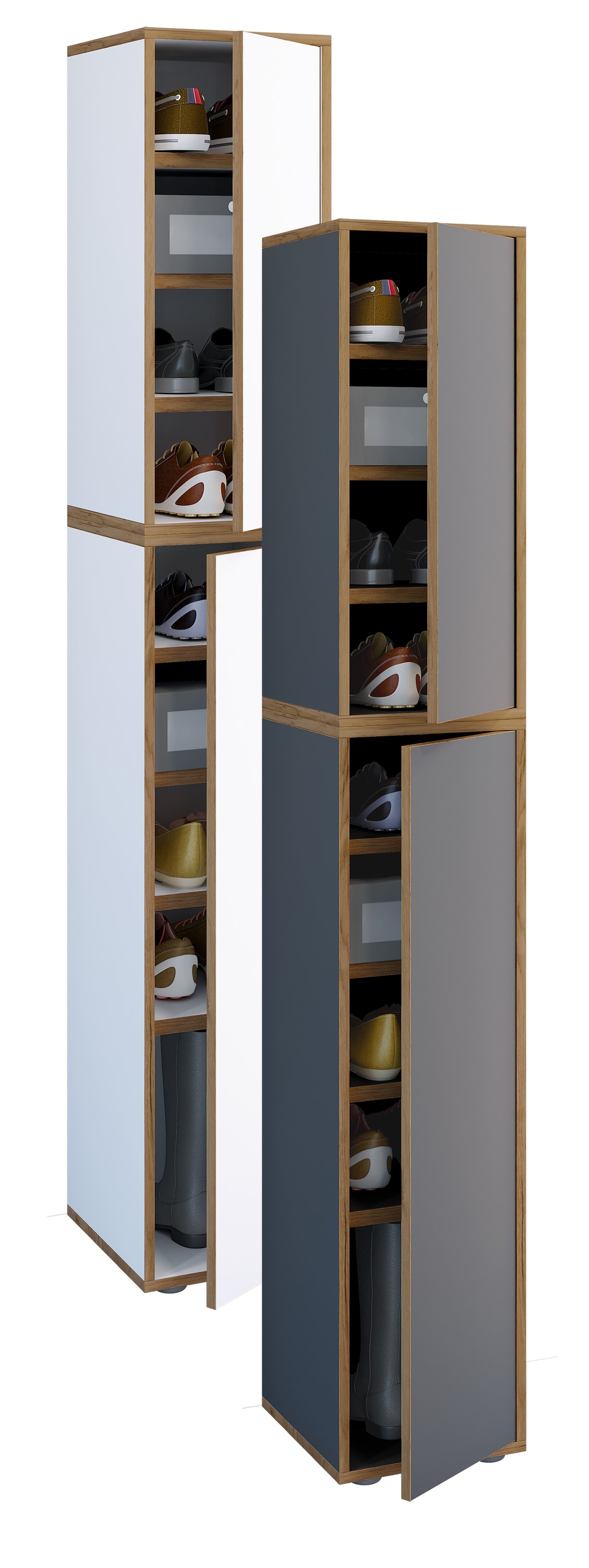 VCM Holz-Schuhschrank | Ma&szlig;e: B. 30 x H. 183 x T. 33 cm | Allzweckschrank | 9 F&auml;cher | 2 Dreht&uuml;ren - Salia Breite 30 cm 