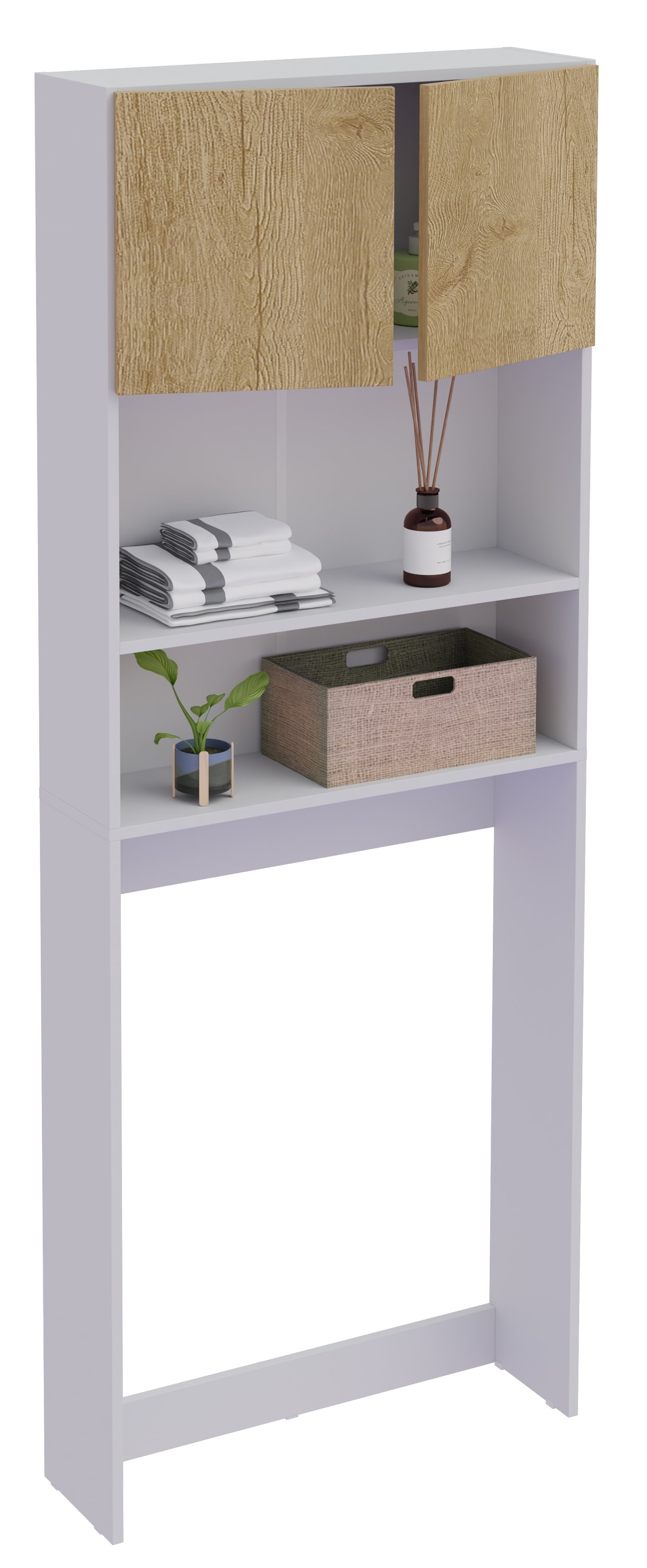 VCM Waschmaschinenschrank | Praktischer &Uuml;berbauschrank mit viel Stauraum | Ma&szlig;e ca. B. 70 x H. 182 x T. 21 cm | Waschmaschinenregal f&uuml;r Bad und Waschk&uuml;che | Waschmaschinen&uuml;berbauschrank- Goralo 