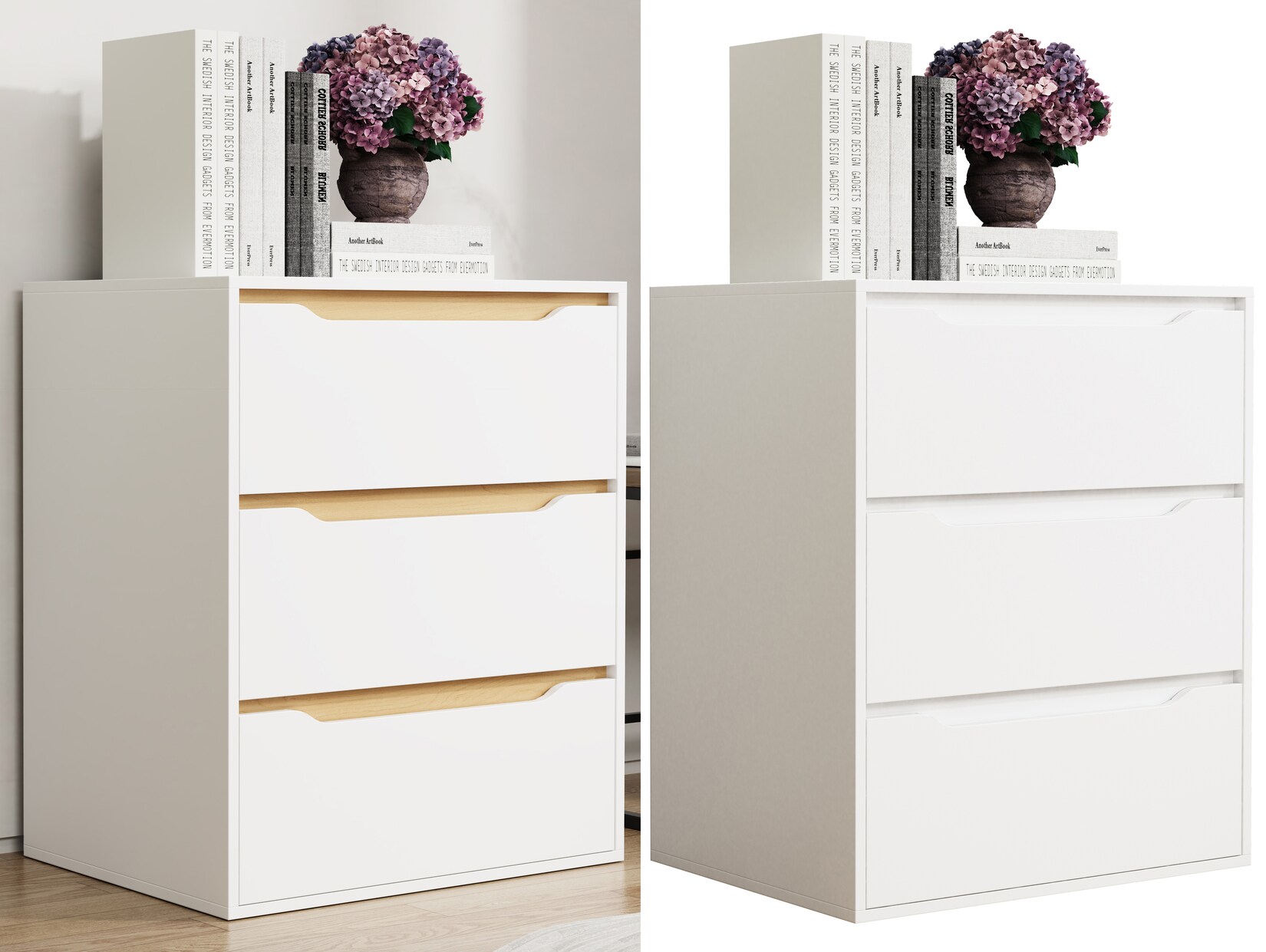 VCM - Commode et sideboard Malira h. 78 x l. 65 x p. 48 cm Blanc/Hong Eiche