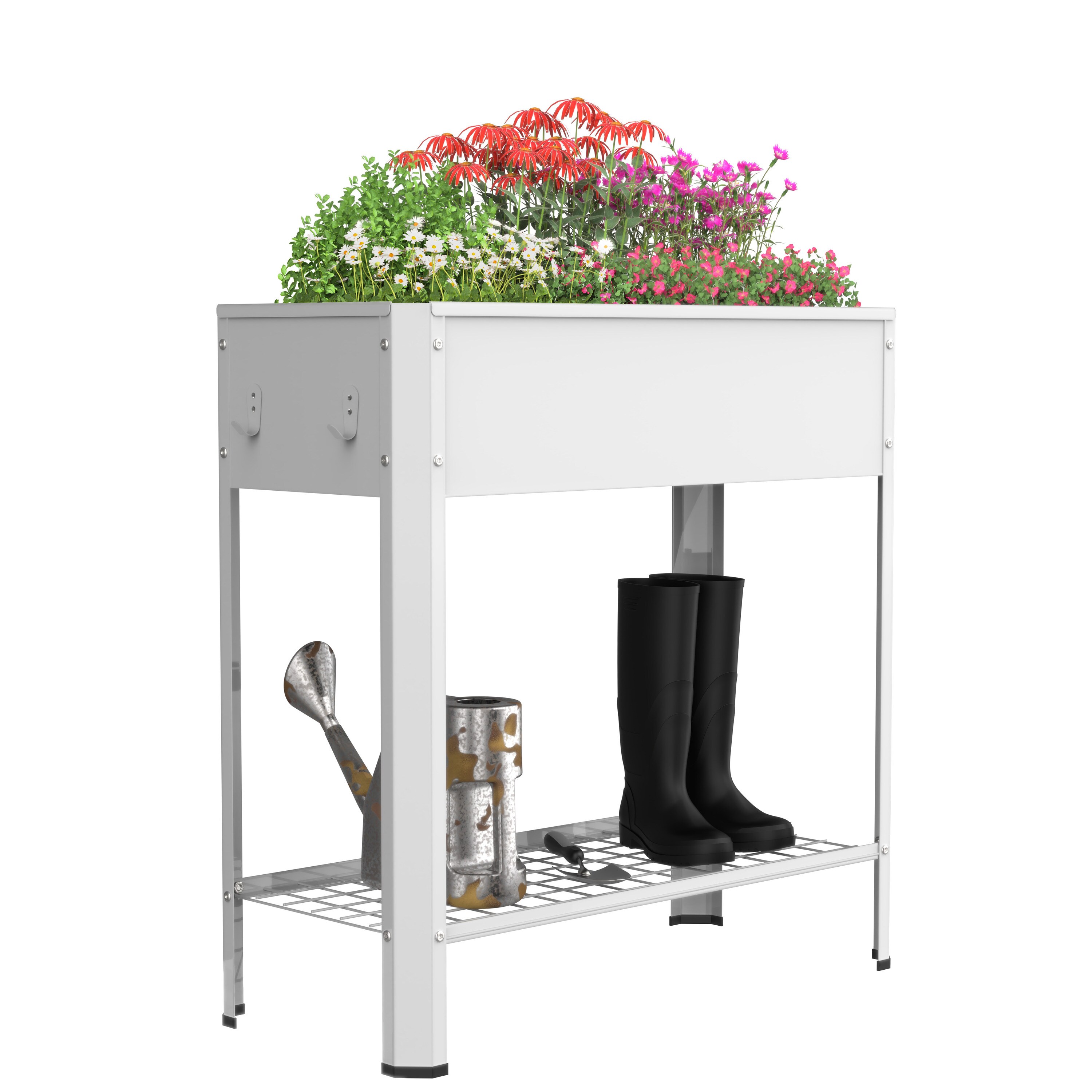 VCM Metall Hochbeet mit Ablageboden rechteckig | stehender Pflanzkasten | Blumenkasten f&uuml;r Garten Terrasse Balkon | Blumentopf H. 88 x B. 80 x. T. 35 cm | Balora XL 