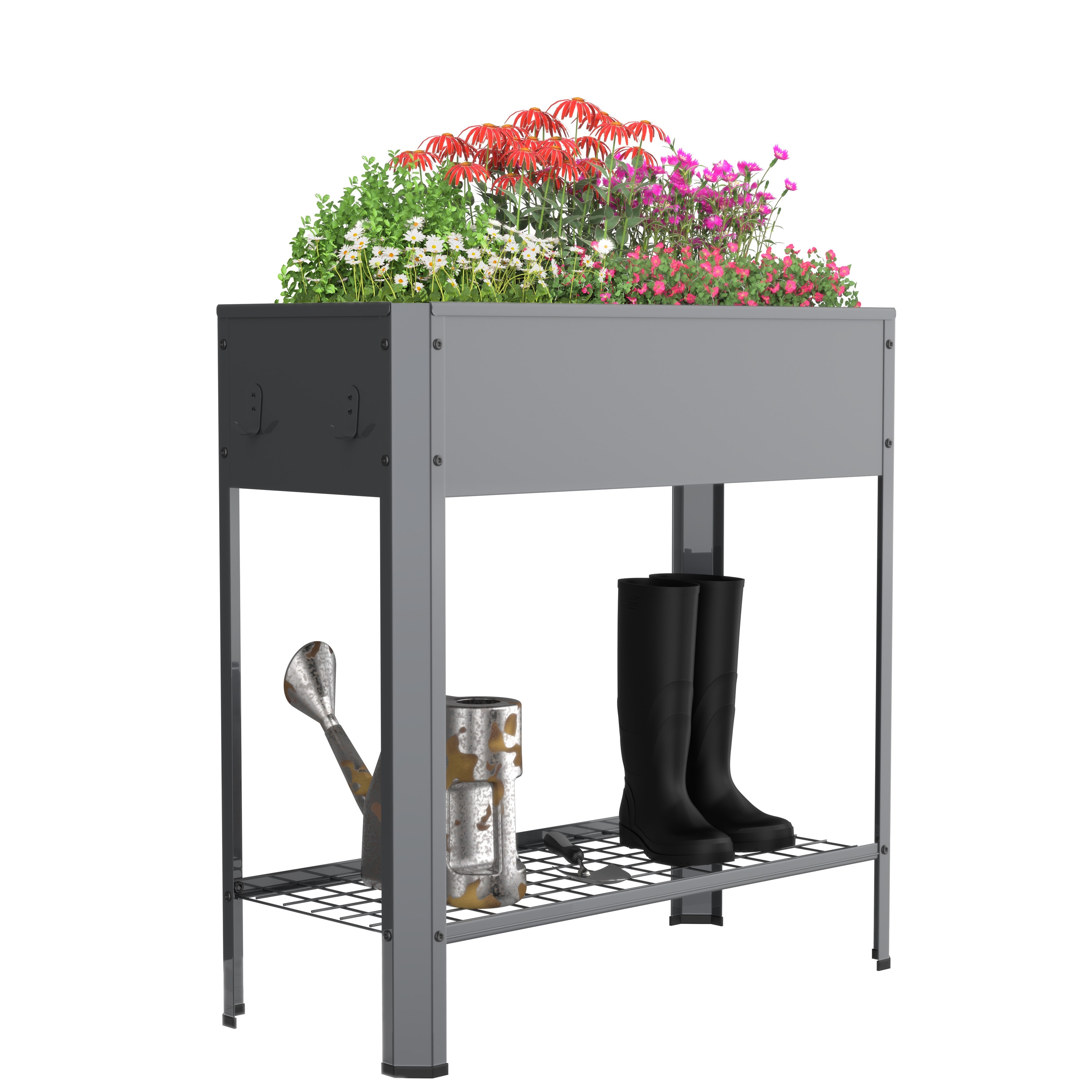 VCM Metall Hochbeet mit Ablage 80x35x80 cm, stehender Pflanzkasten f&uuml;r Balkon Terrasse Garten, Blumenkasten auf Beinen, Balora XL 