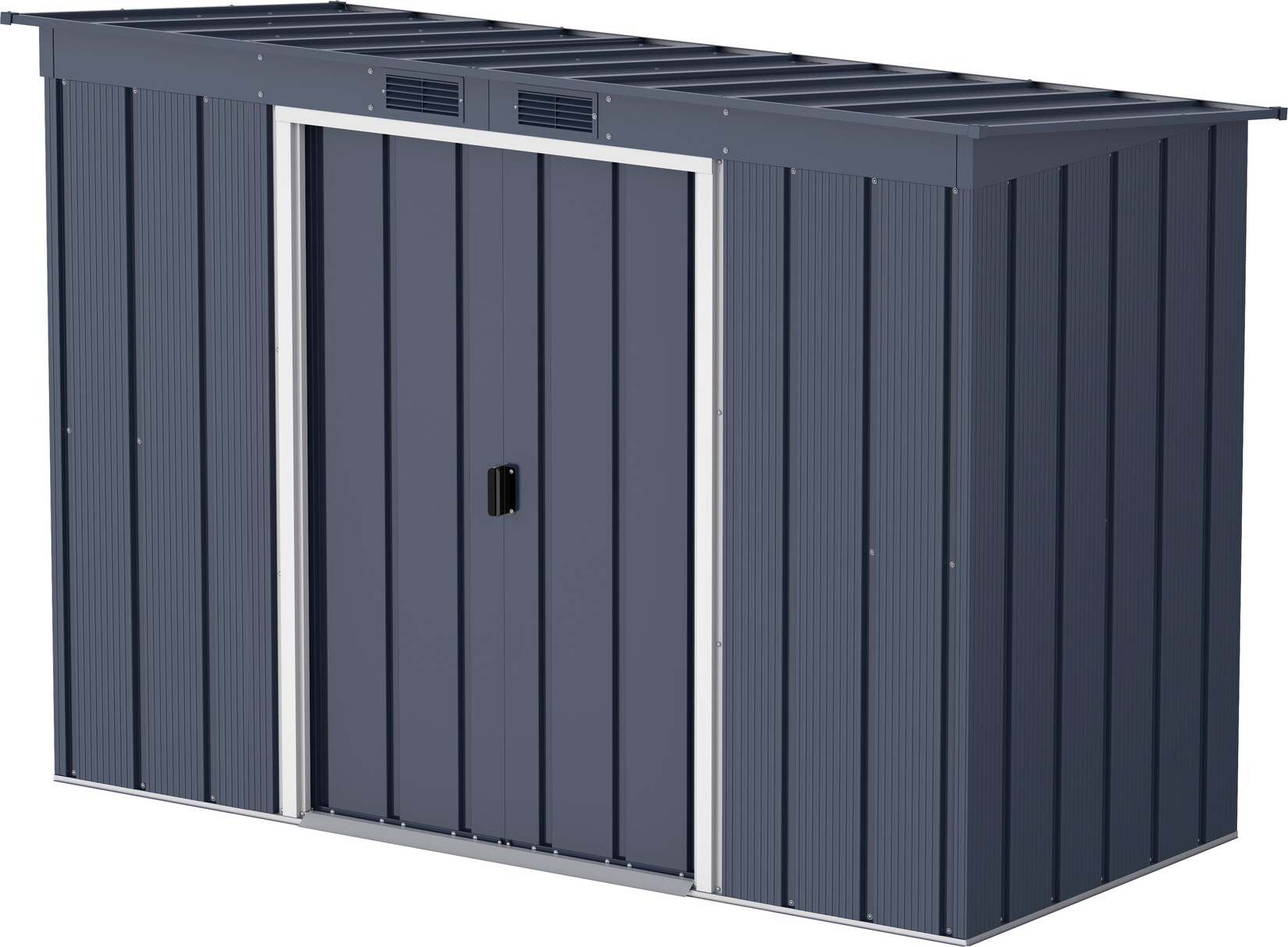 VCM Metall Gartenhaus 263x113 Geräteschuppen Garten Gerätehaus Schiebetür, H. 181 x B. 263 x T. 113 cm, Metall