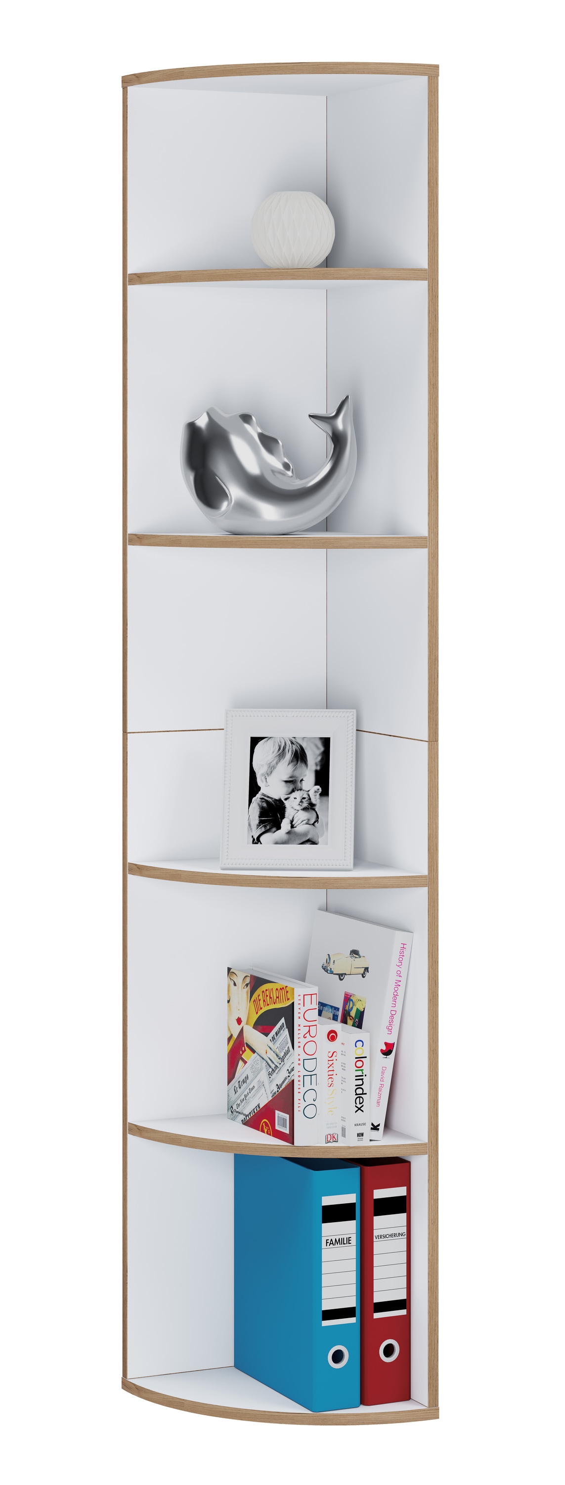 VCM Holzregal stehend | platzsparendes Eckregal | Ma&szlig;e B&uuml;cherregal ca. H. 183 x B. 33 x T. 33 cm | elegantes Regal | B&uuml;roregal &ndash; Salia 5fach 