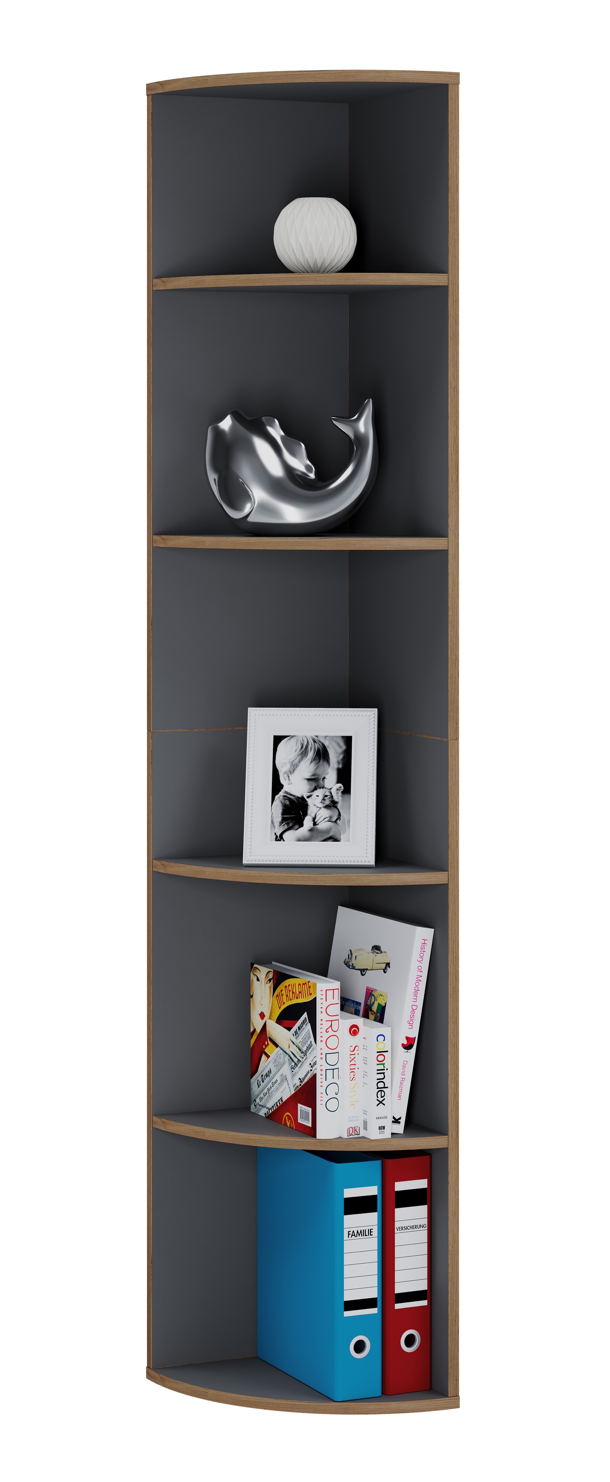 VCM Holzregal stehend | platzsparendes Eckregal | Ma&szlig;e B&uuml;cherregal ca. H. 183 x B. 33 x T. 33 cm | elegantes Regal | B&uuml;roregal &ndash; Salia 5fach 