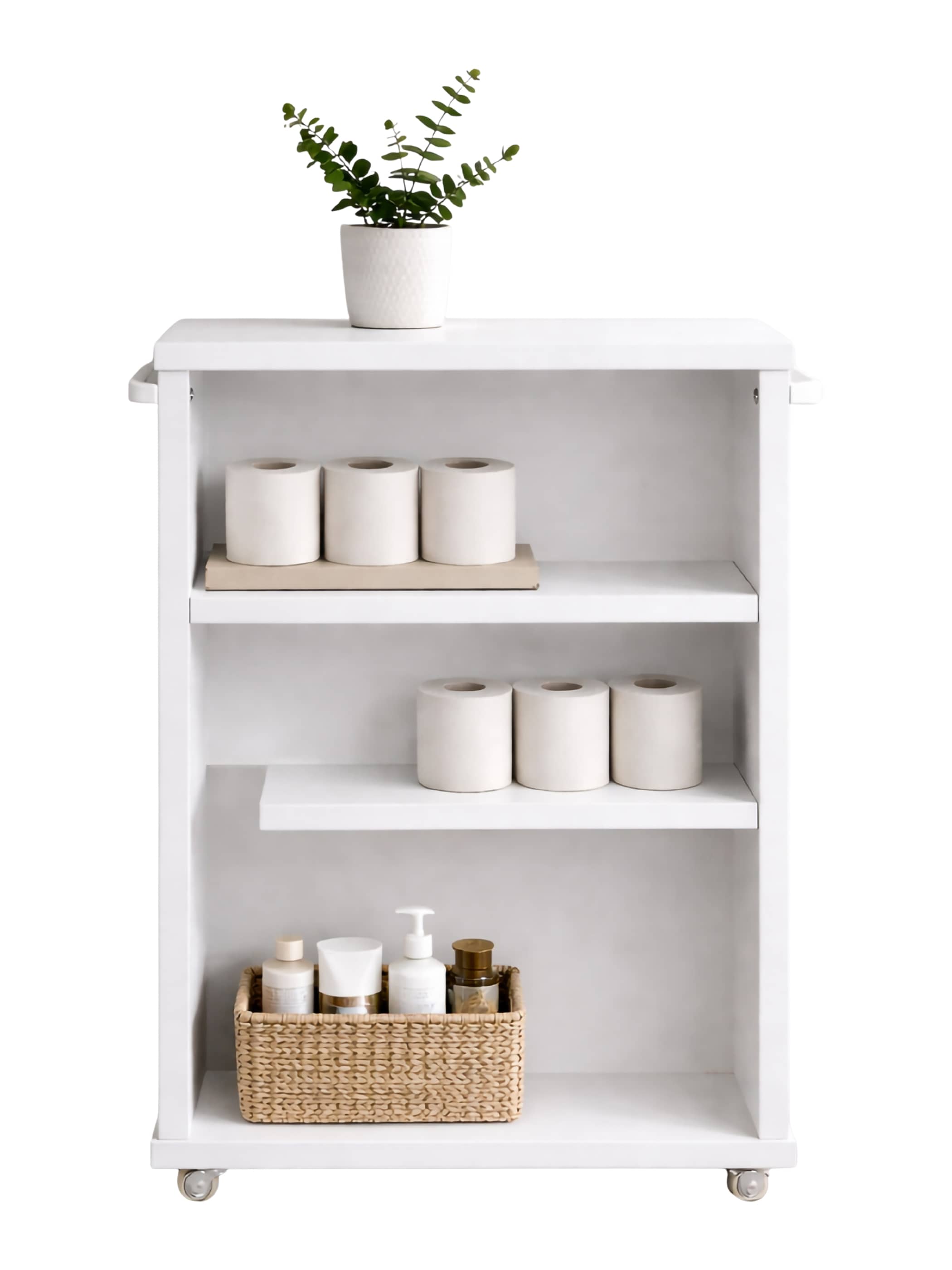 VCM Midischrank, schmaler Badschrank mit offenen F&auml;chern, platzsparendes Nischenregal mit Rollen, 61 x 20 x 45 cm, Nilari 