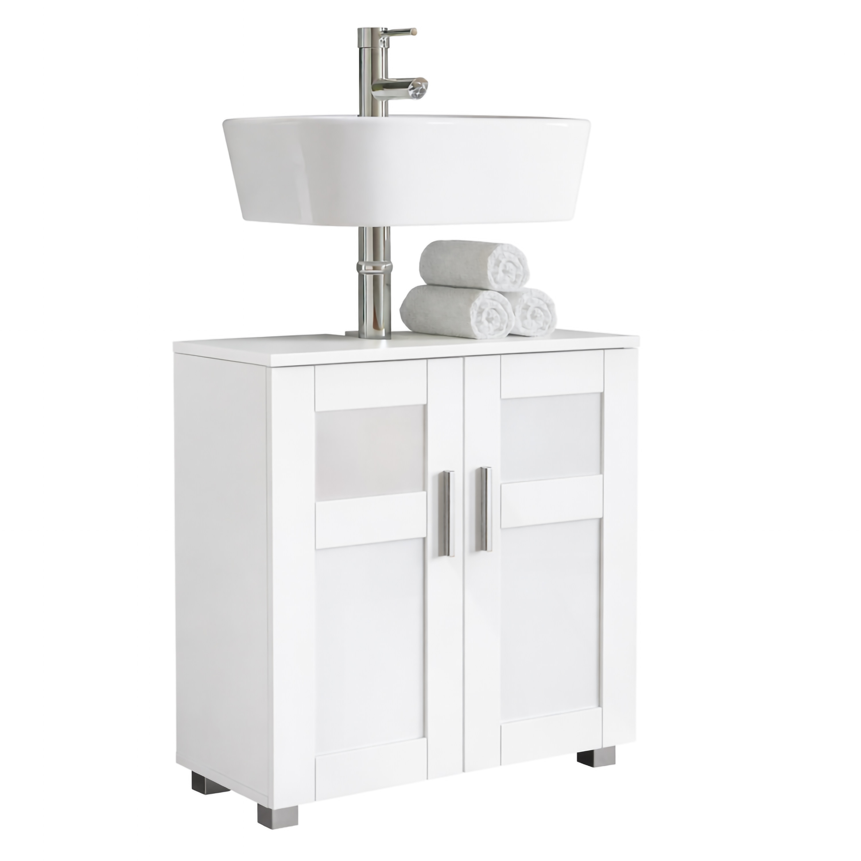 VCM Waschbeckenunterschrank, Holz Badschrank mit 2 Dreht&uuml;ren, 60 x 60 x 29 cm, Badunterschrank Nilari 