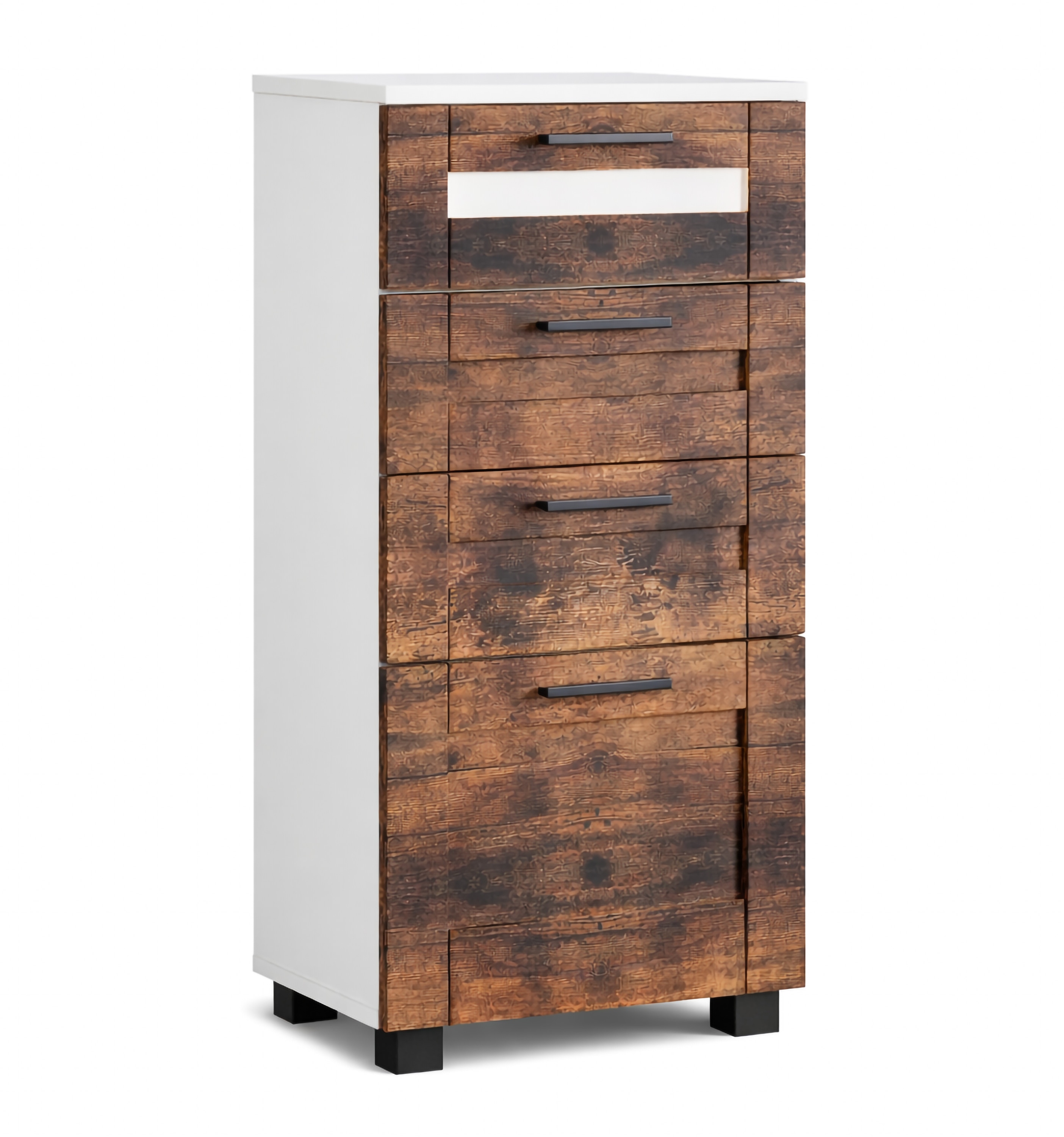VCM Midischrank &ndash; schmaler Badschrank mit 4 Schubladen, H. 76 x B. 38 x T. 28 cm, kompakte Aufbewahrung f&uuml;r Badezimmer, Badm&ouml;bel, Schubladenkommode, Nilari L 