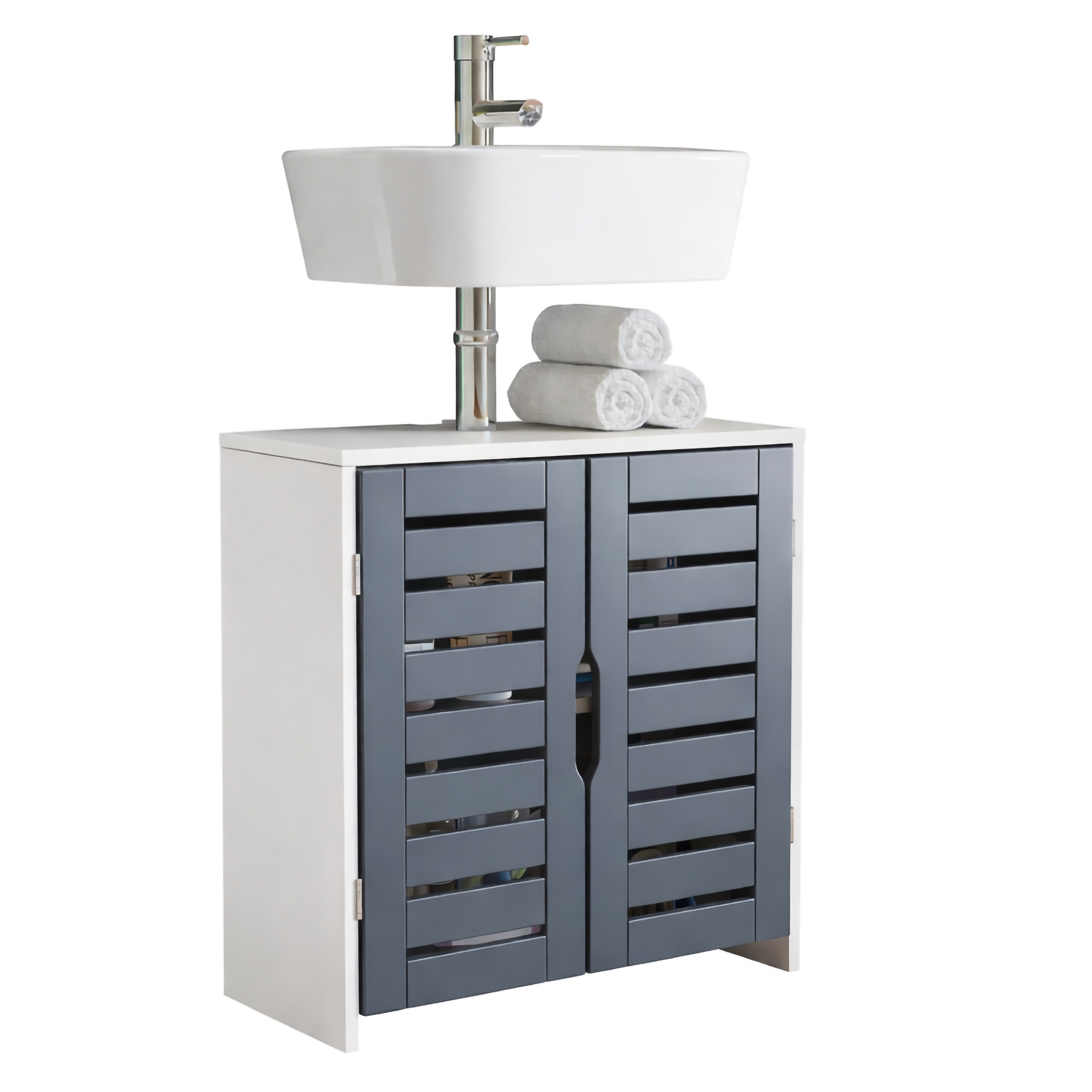 VCM Waschbeckenunterschrank, Holz Badschrank mit 2 Dreht&uuml;ren, 60 x 60 x 29 cm, Badunterschrank Flonali 