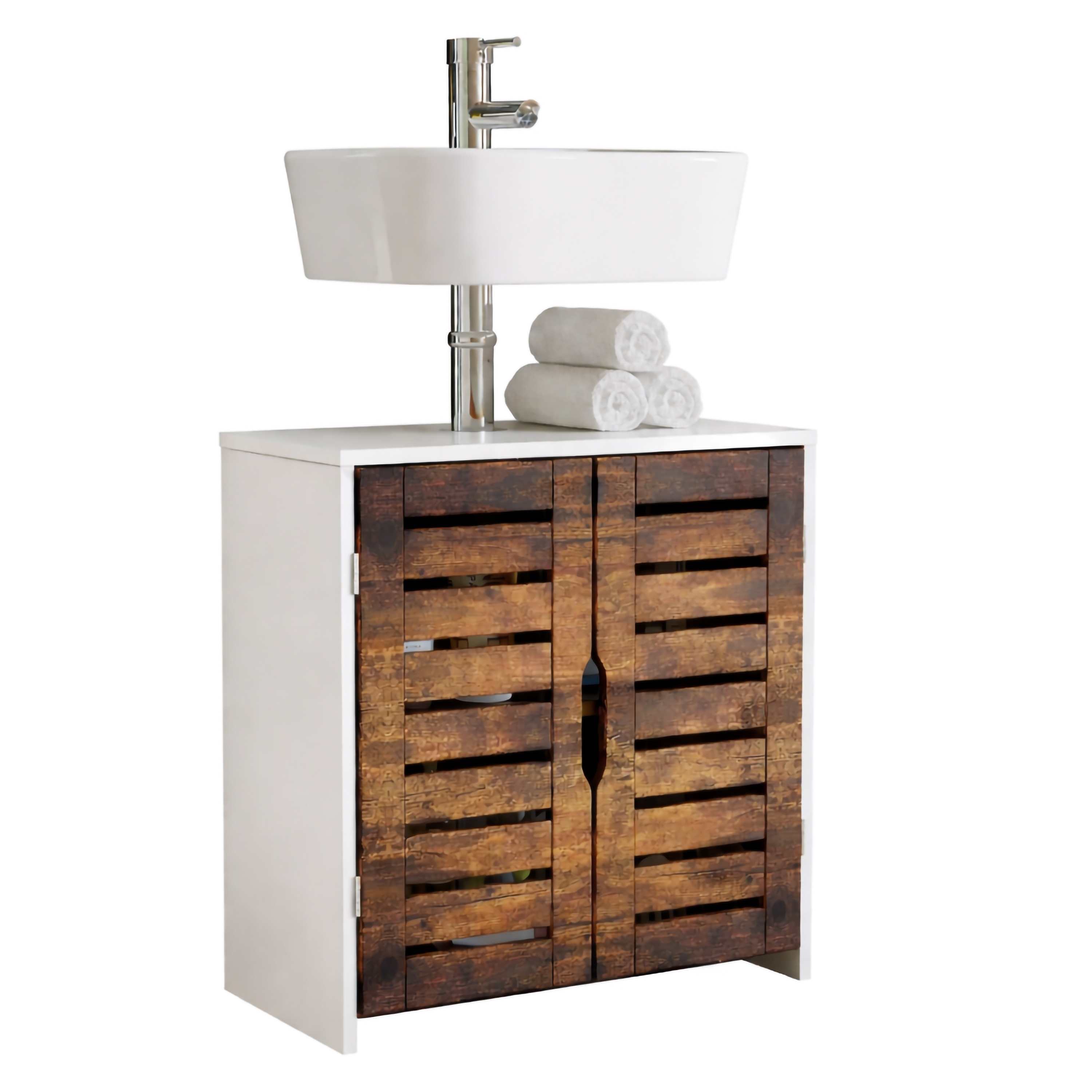 VCM Waschbeckenunterschrank, Holz Badschrank mit 2 Dreht&uuml;ren, H. 60 x B. 60 x T. 29 cm, Badunterschrank Flonali 