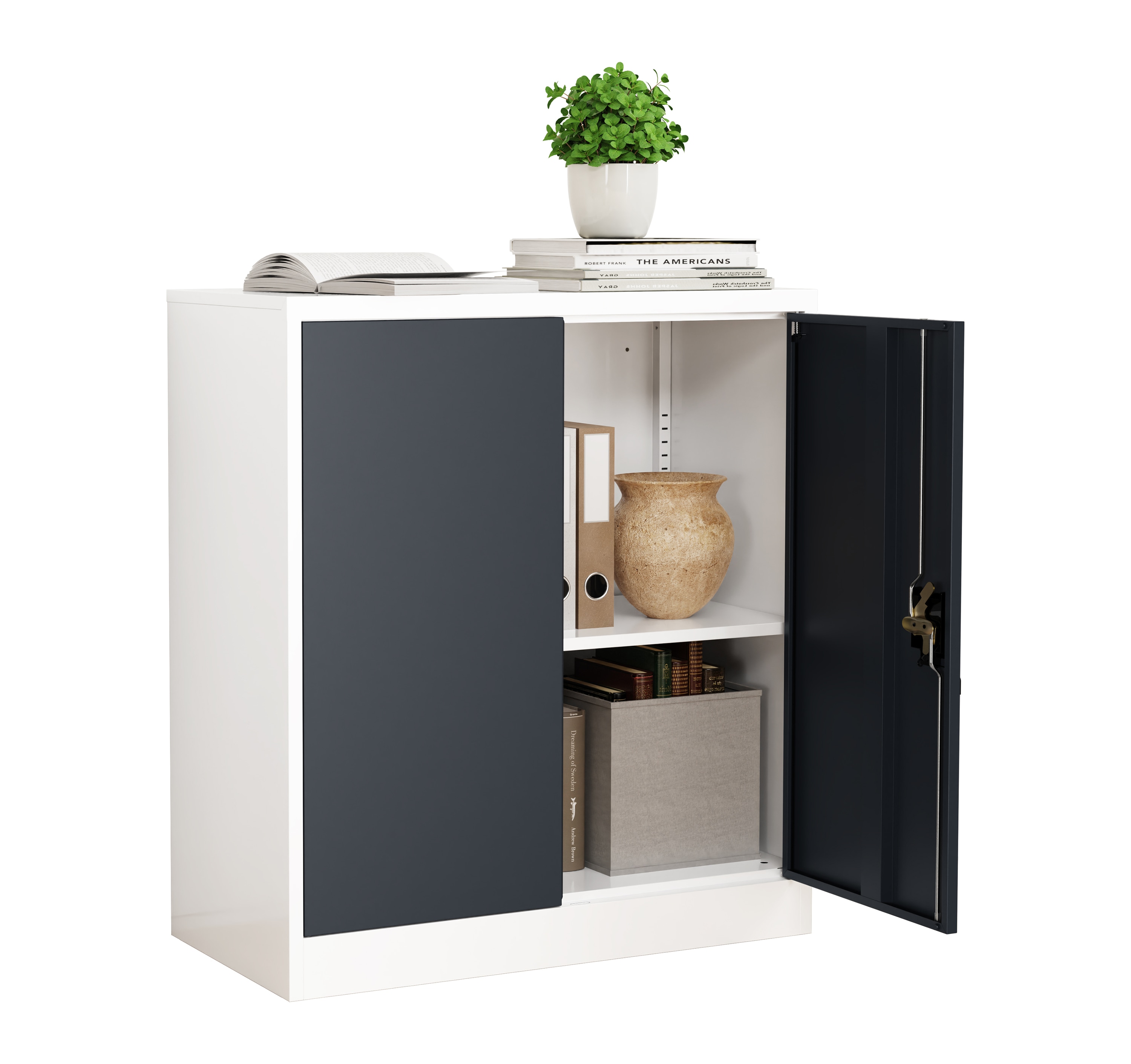 VCM Metall B&uuml;roschrank H. 90 x B. 80 x T. 40 cm / Aktenschrank B&uuml;rom&ouml;bel f&uuml;r Ordner / Stahlschrank abschlie&szlig;bar / Fl&uuml;gelt&uuml;rschrank  Malivo 2 fach mit Dreht&uuml;ren 