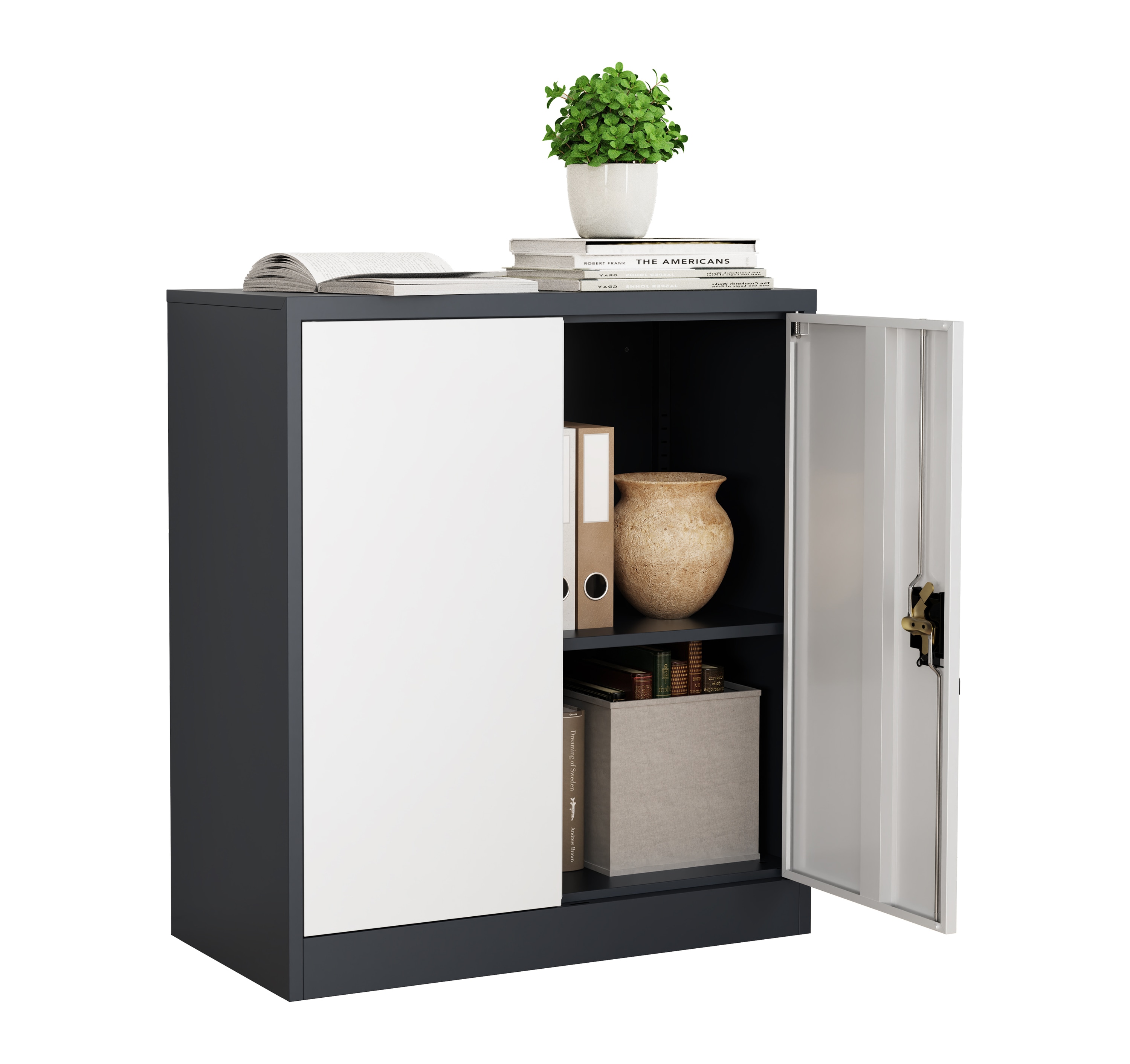 VCM Metall B&uuml;roschrank H. 90 x B. 80 x T. 40 cm / Aktenschrank B&uuml;rom&ouml;bel f&uuml;r Ordner / Stahlschrank abschlie&szlig;bar / Fl&uuml;gelt&uuml;rschrank  Malivo 2 fach mit Dreht&uuml;ren 